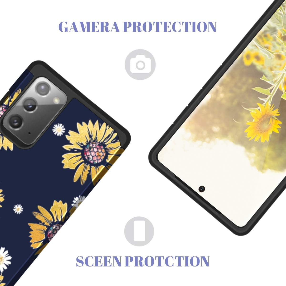 Casewind Samsung Note 20 Case, Samsung Galaxy Note 20 Case Sunflower Shiny 2 in 1 Hard PC & Soft Silicone Hybrid Shockproof Anti-Scratch Rugged Bumper Protective Cover Galaxy Note 20 Case 5G,Navy Blue  Casewind   