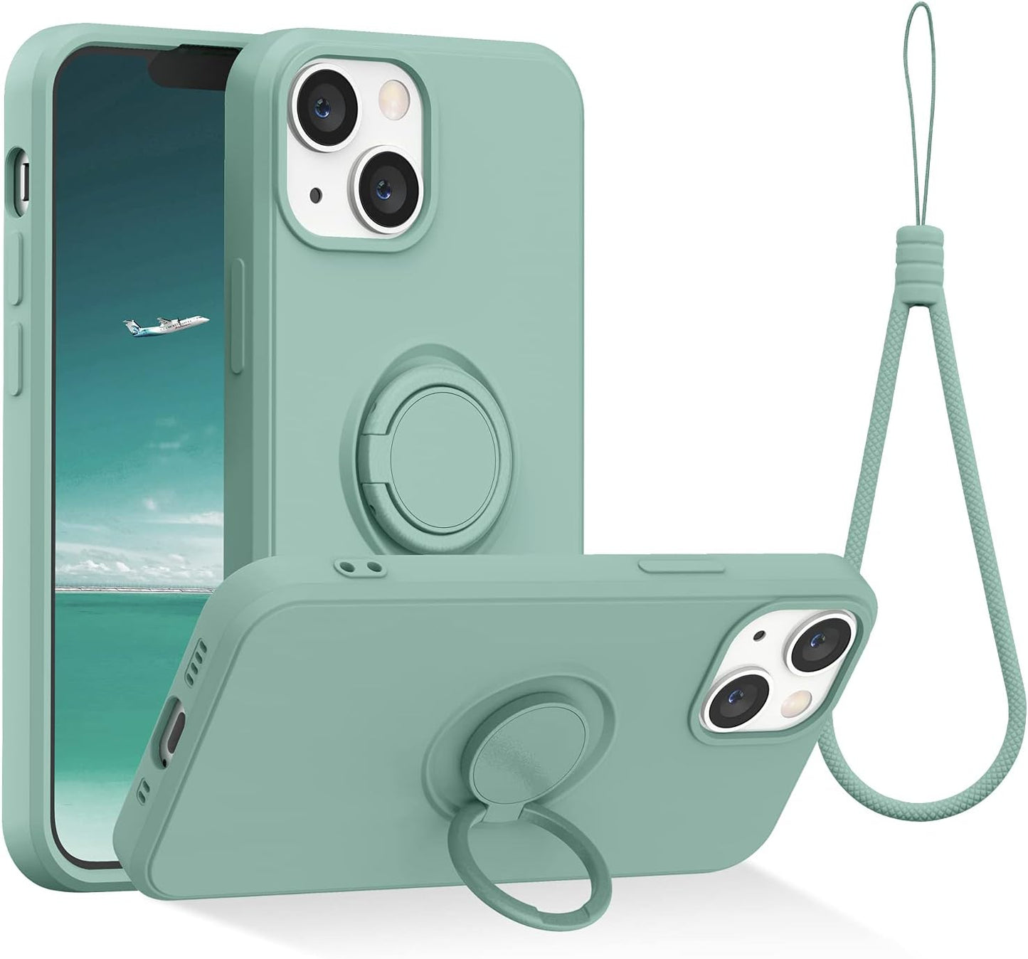 Abitku Compatible with Iphone 13 Mini Case, Silicone with 360°Ring Kickstand Holder (Support Magnetic Car Mount) Microfiber Cloth Designed for Iphone 13 Mini 5.4 Inch (Blue)  ABITKU Mint Green  