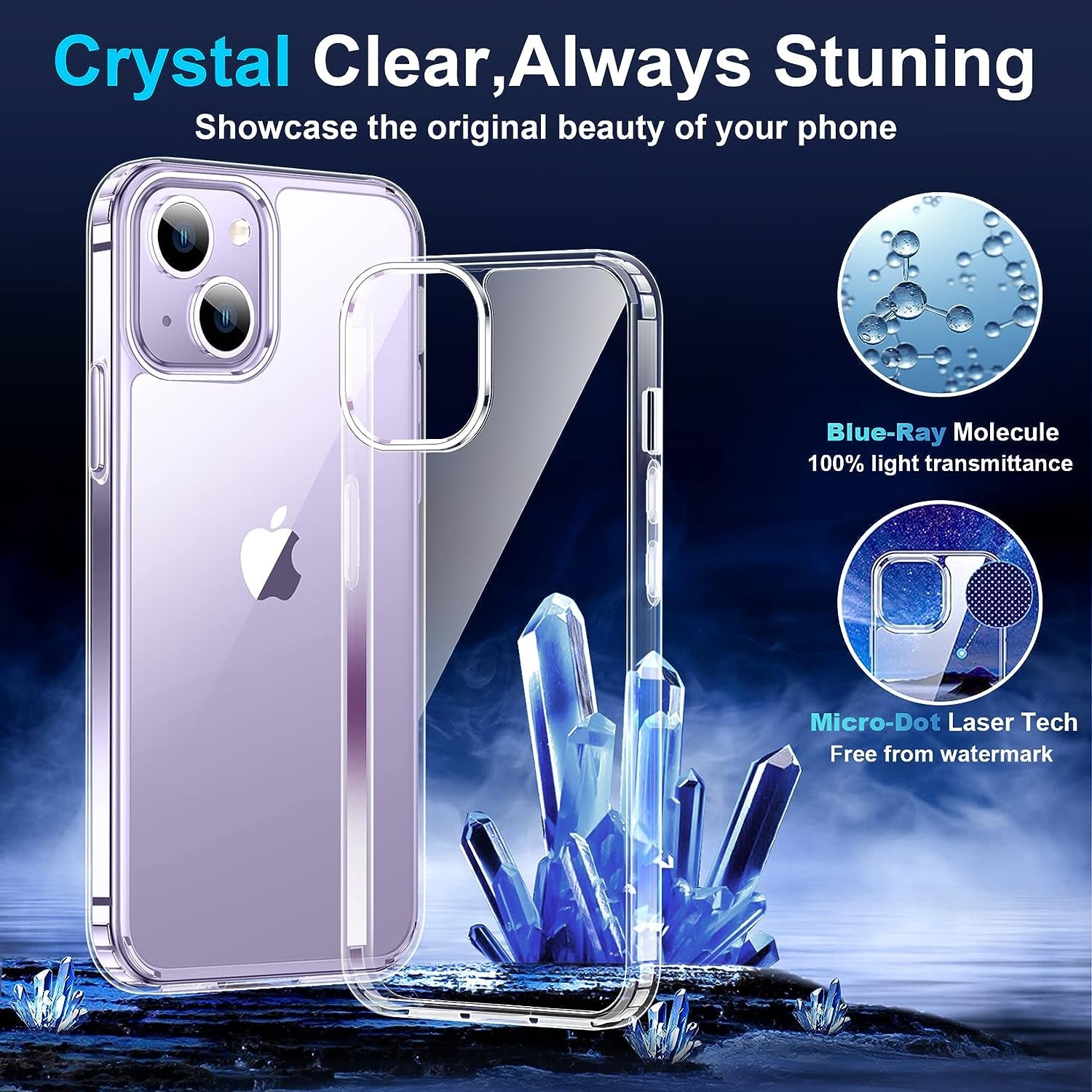Justcool Designed for Iphone 14 plus Case, [Crystal Clear Not Yellowing] with [2 Pcs Tempered Glass Screen Protectors & 2 Pcs Camera Lens Protector] Slim Thin Protective Phone Case (Clear)  Justcool   