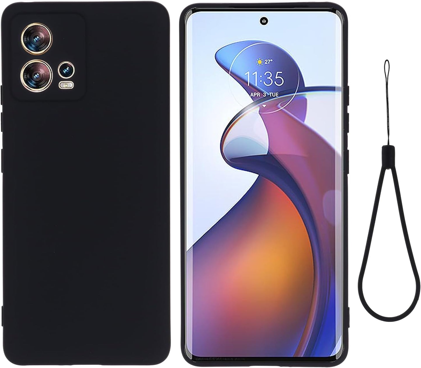 Case for Motorola Edge 30 Fusion, Liquid Silicone Protective Phone Case for Motorola Edge 30 Fusion with Silicone Lanyard, Slim Thin Soft Shockproof Cover for Motorola Edge 30 Fusion Silicone Case  Generic Black Motorola Edge 30 Fusion 