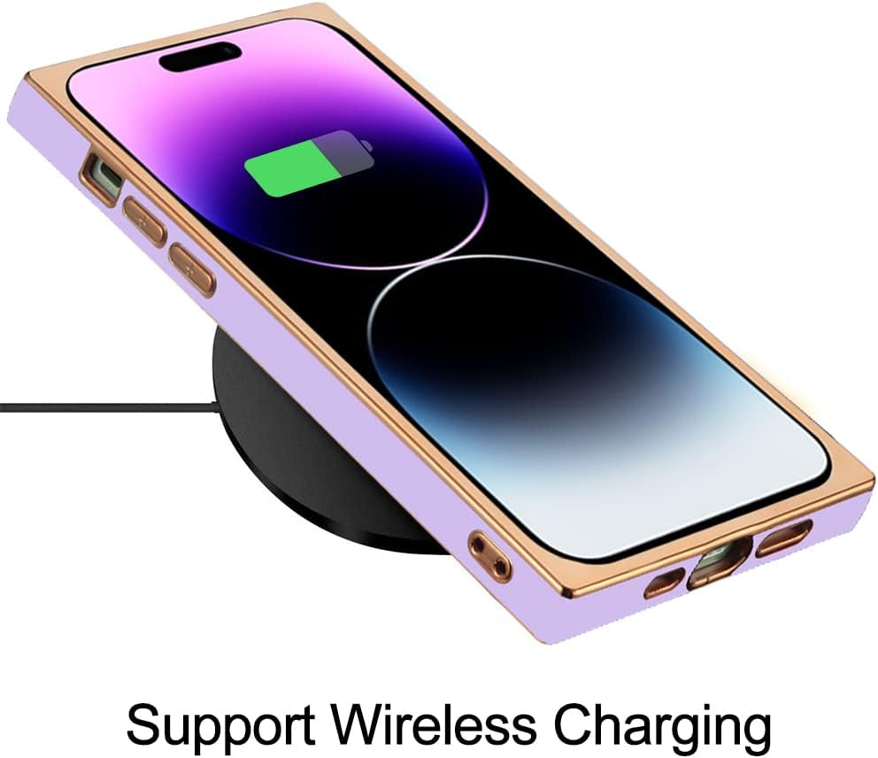 LSL Case for Iphone 14 Pro Soft TPU Bumper Anti-Drop Anti-Scratch Shock Absorption Full Body Heavy Duty Protective Wireless Slim Purple Plating Square Cover Compatible with Iphone 14 Pro  LSL   