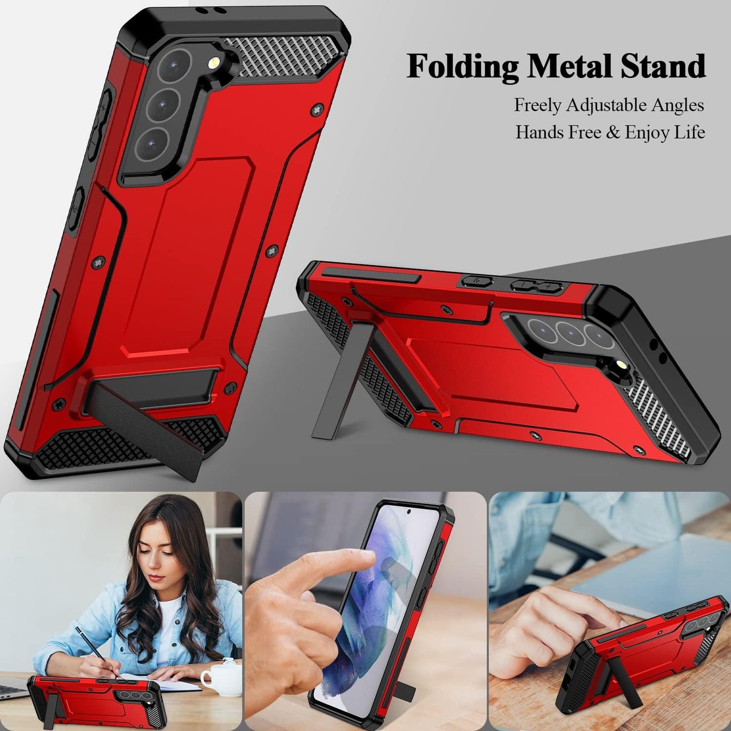 MMHUO for Samsung Galaxy S21 Case,Dual Layer Military Grade Drop Protection Galaxy S21 Case with Built in Kickstand Shockproof Protective Phone Case for Samsung Galaxy S21 5G,Red  MMHUO   