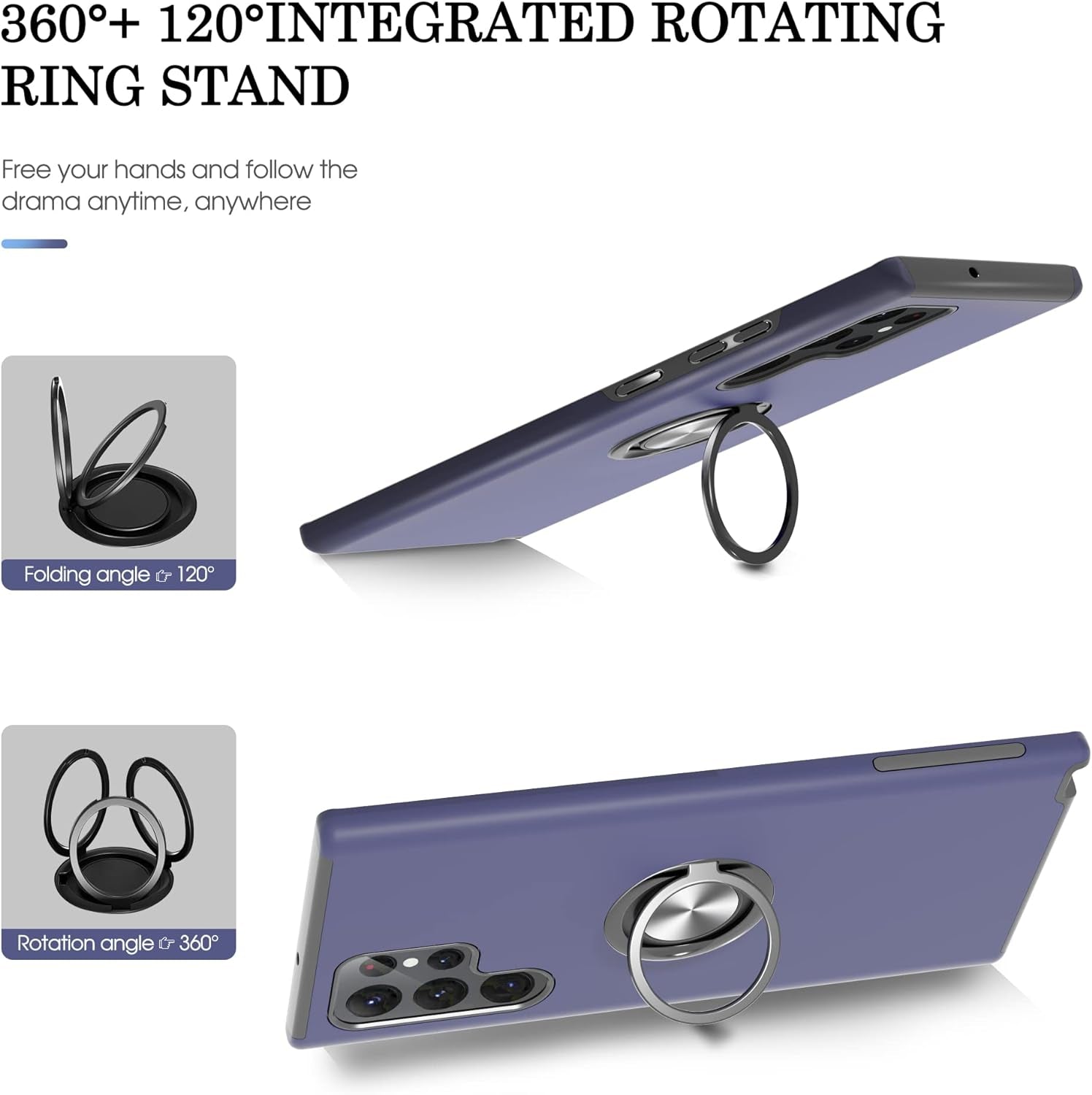Gritup Samsung Galaxy S22 Ultra Case, Galaxy S22 Ultra Case with HD Screen Protector, [Military Grade] Shockproof Protection Case with 360° Magnetic Ring Holder Kickstand for Samsung S22 Ultra, Blue  Gritup   