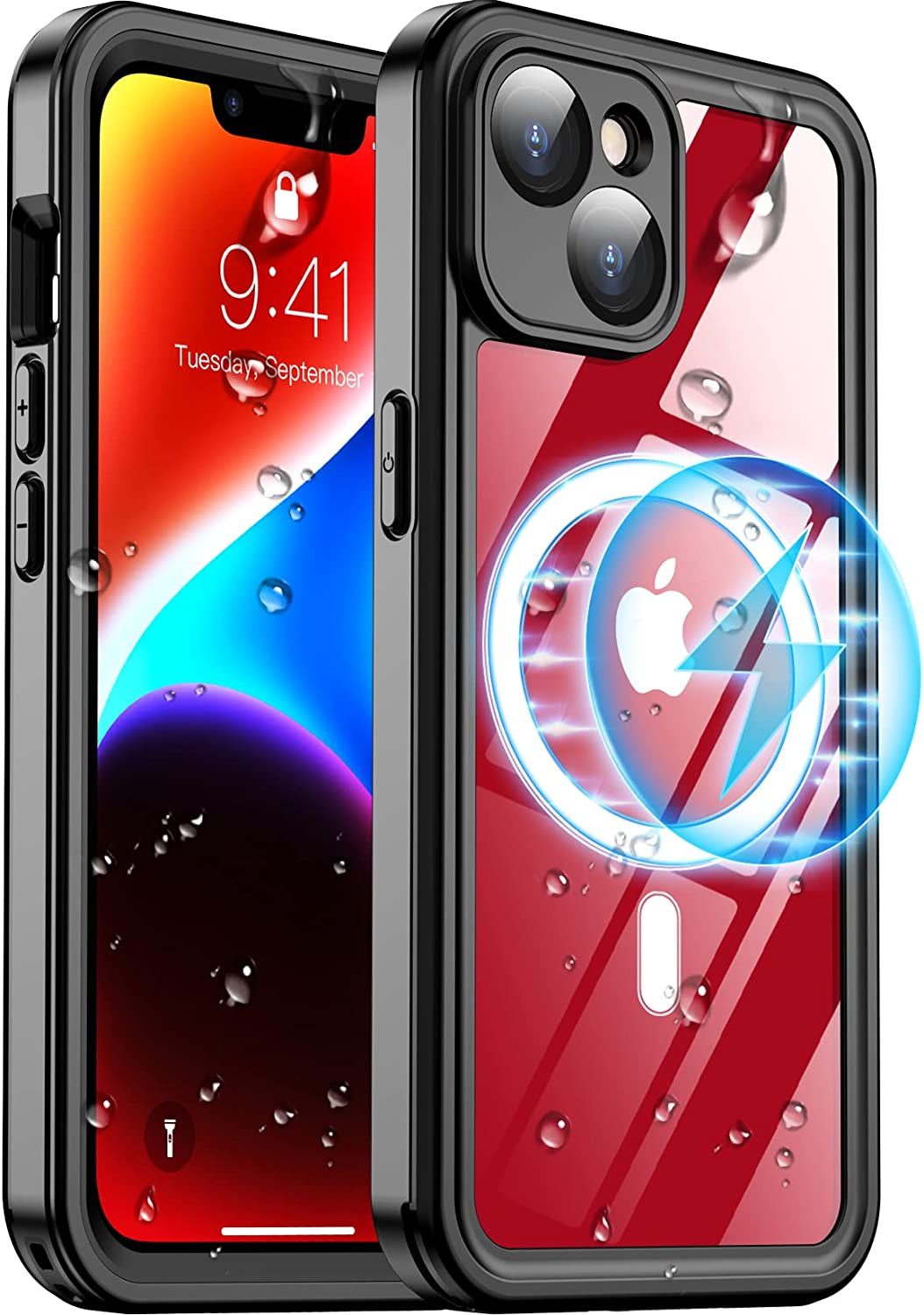 Temdan [Real 360 for Iphone 14 Case Waterproof, Built-In 9H Tempered Glass Camera Lens & Screen Protection [14FT Military Dropproof][Full-Body Shockproof][Dustproof][Ip68 Underwater] Phone Case  Temdan Black/Clear-Mag iPhone 14 