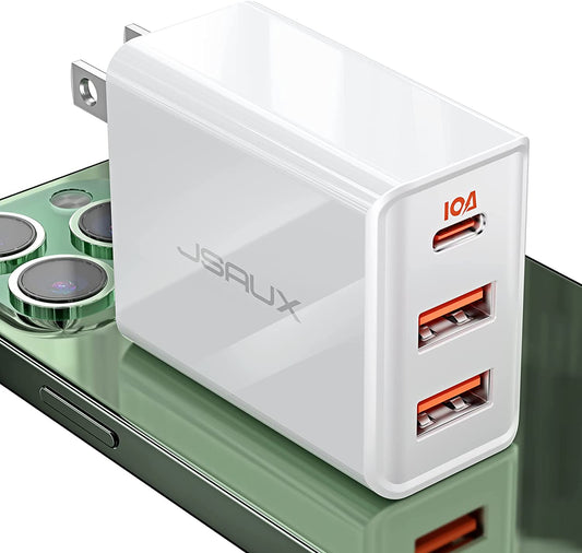 Iphone Charger Block 32W Fast Charging, JSAUX USB-C Wall Charger [3-Port 20W+12W] Type C Charger with 20W USB-C Port & Dual 12W USB-A Ports for Iphone 14 Pro Max/13/12/11/Xr/Xs/8 Plus/7/6S/Se 2022 Etc  JSAUX   