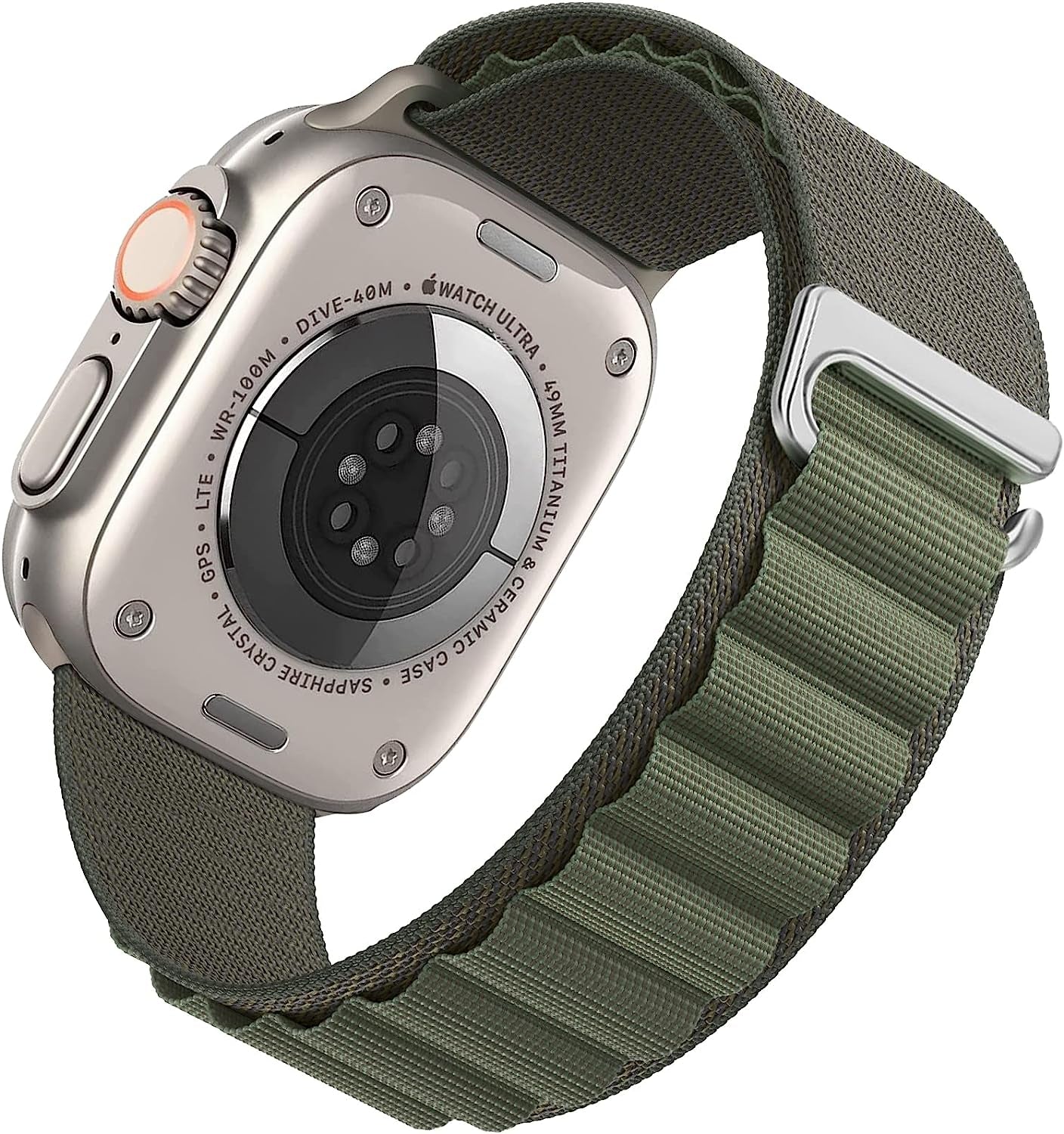 4 Pack Alpine Loop Nylon Band Compatible with Apple Watch Band 49Mm 45Mm 44Mm 42Mm Women Men,Adjustable Sport Metal C-Hook Strap for Iwatch Ultra Series SE 8/7/6/5/4/3/2/1,Black/Orange/Starlight/Green  AWYNJY Green 42/44/45/49mm 