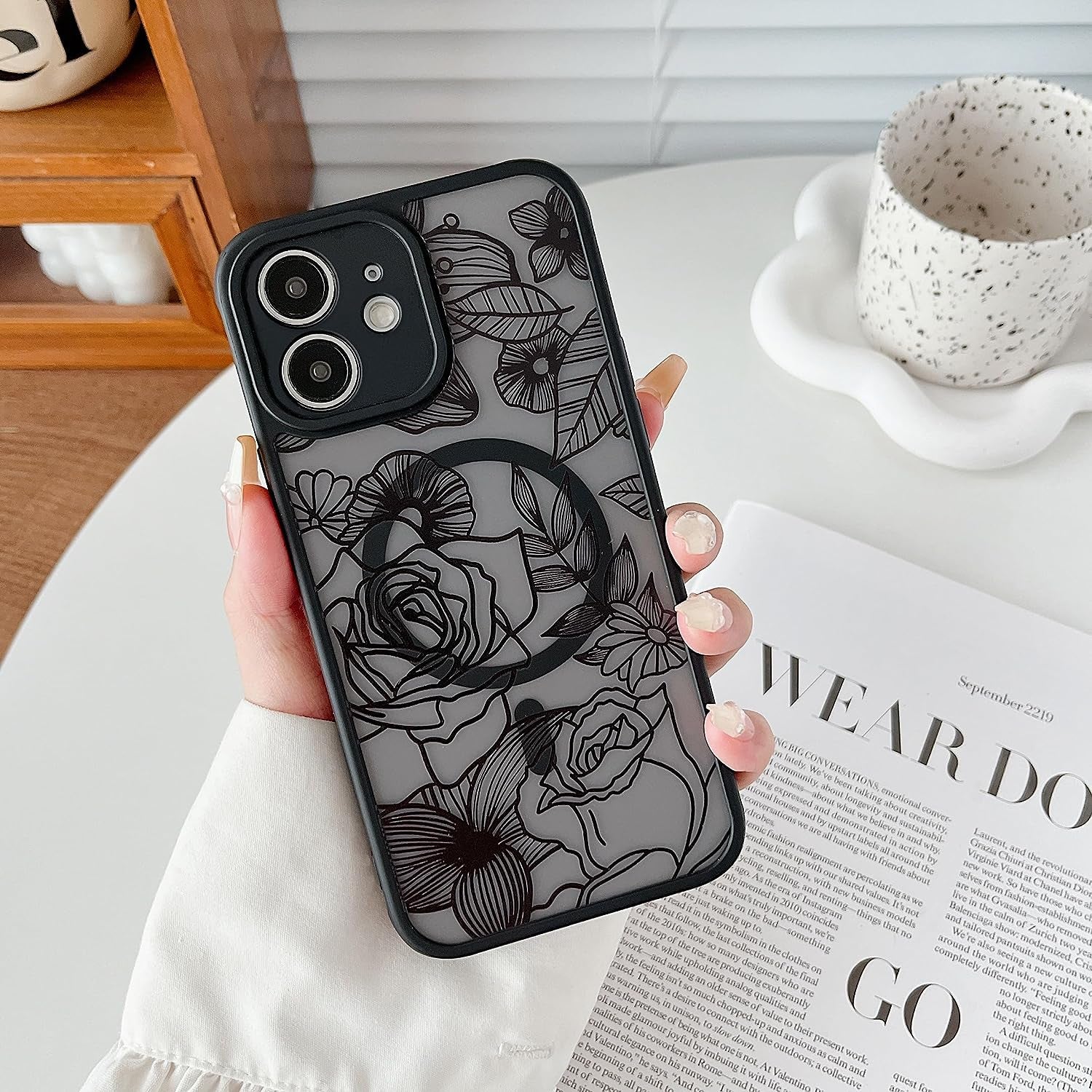 XIZYO Magnetic Case for Iphone 11 6.1 Inch Floral Rose Cute Phone Case [Compatible with Magsafe] for Women Girls Aesthetic Pattern Slim TPU Shockproof Bumper Case, Black  XIZYO   