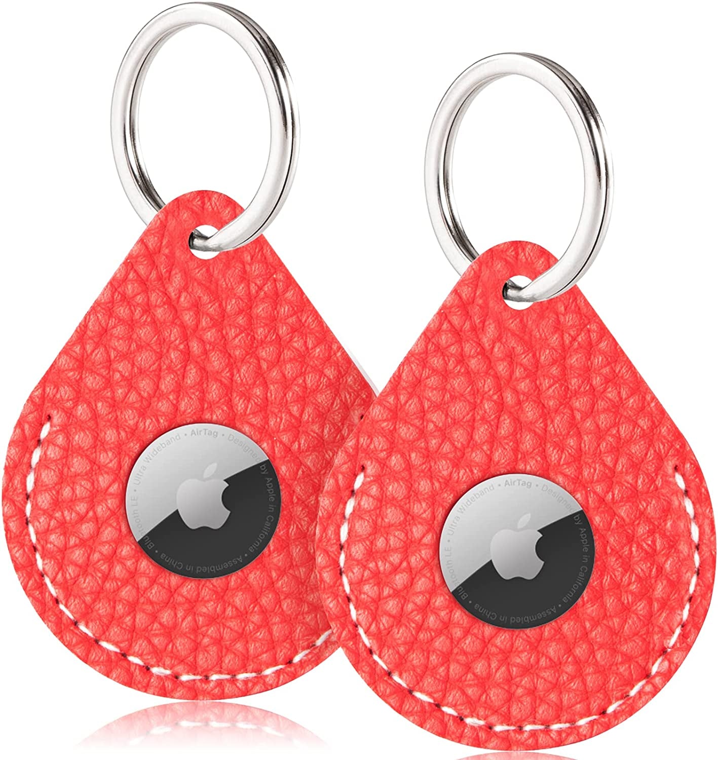 FOREVERFLYBIRD 4 Pack Airtag Holder Leather Case Air Tag Cover Keychain GPS Tracker Remote Finder Key Travel Backpack Pet Locator,Grey,White,Pink,Red  FOREVERFLYBIRD L(2 Red)  