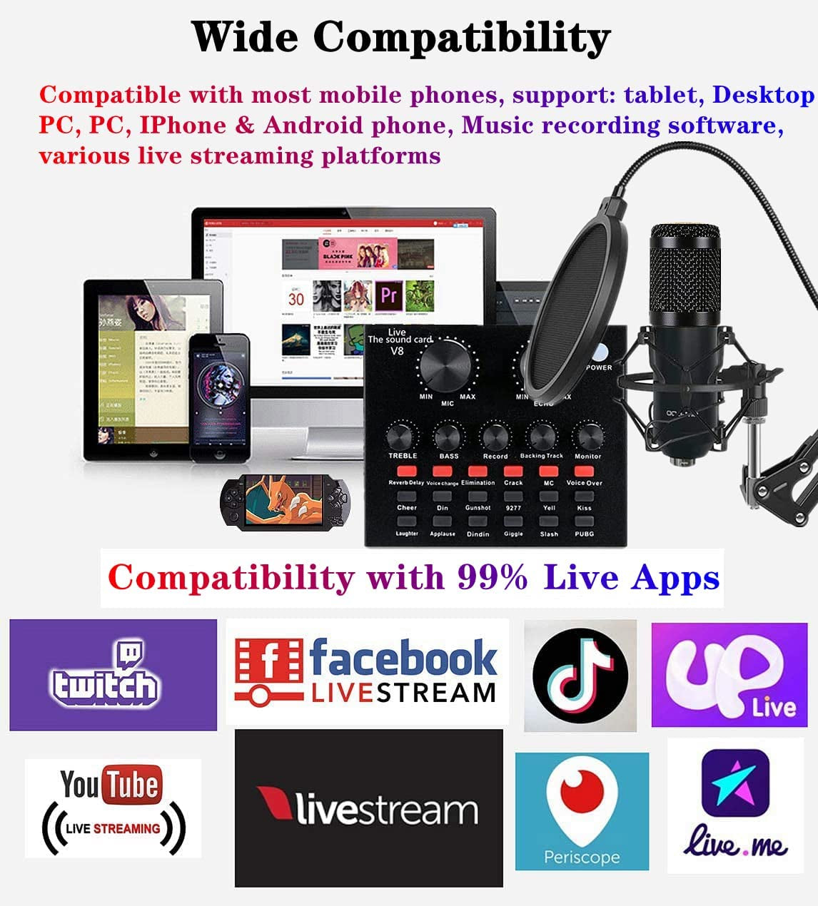 Podcast Equipment Bundle, BM-800 Condenser Microphone Bundle with Voice Changer, Recording Studio Package - Podcast Microphone Bundle for Laptop, Streaming/Live Broadcast/Youtube Recording (AM200-V8)  sktome   