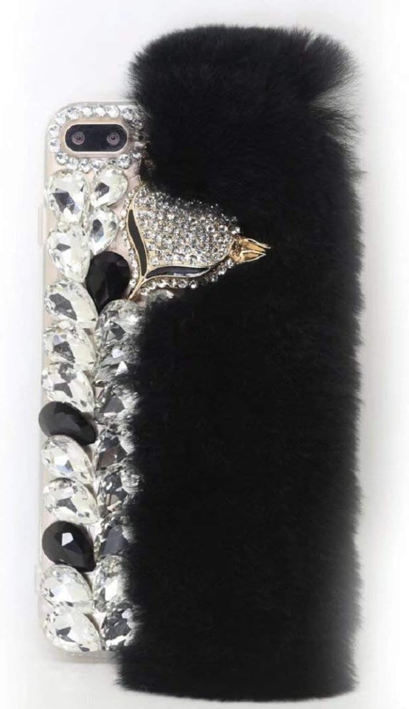 Case for LG G8 Thinq, 3D Handmade Luxury Fox Head Fluffy Rabbit Fur Sparkle Stunning Stones Crystal Rhinestone Bling Diamond Glitter Case for LG G8 Thinq (Q03)  RB-CASE Q11 Lg G8 Thinq 