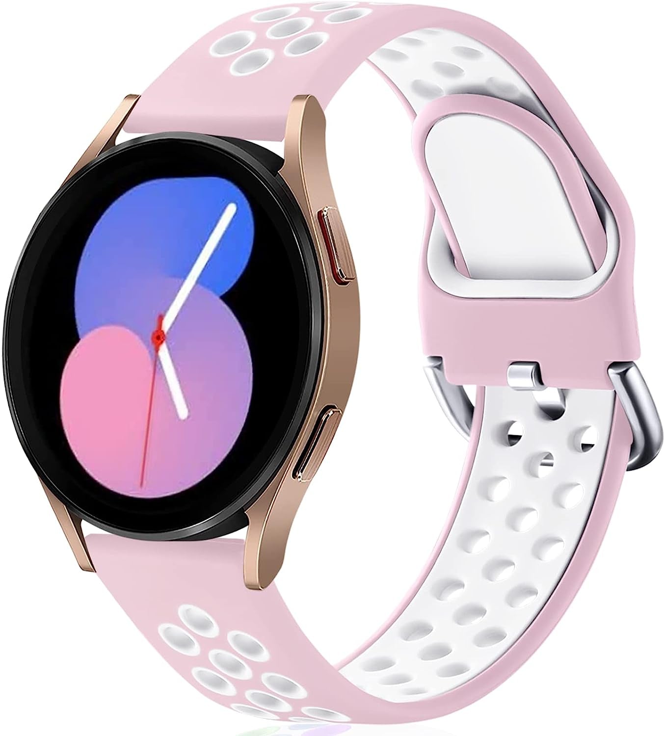 Lerobo Sport Bands Compatible with Samsung Galaxy Watch 4 Band/Galaxy Watch 5 Band,Active 2 Watch Bands/Galaxy Watch 3 Band/Galaxy Watch Band, 20Mm Soft Silicone Sport Strap Replacement Women Men  Lerobo Pink-White Large 