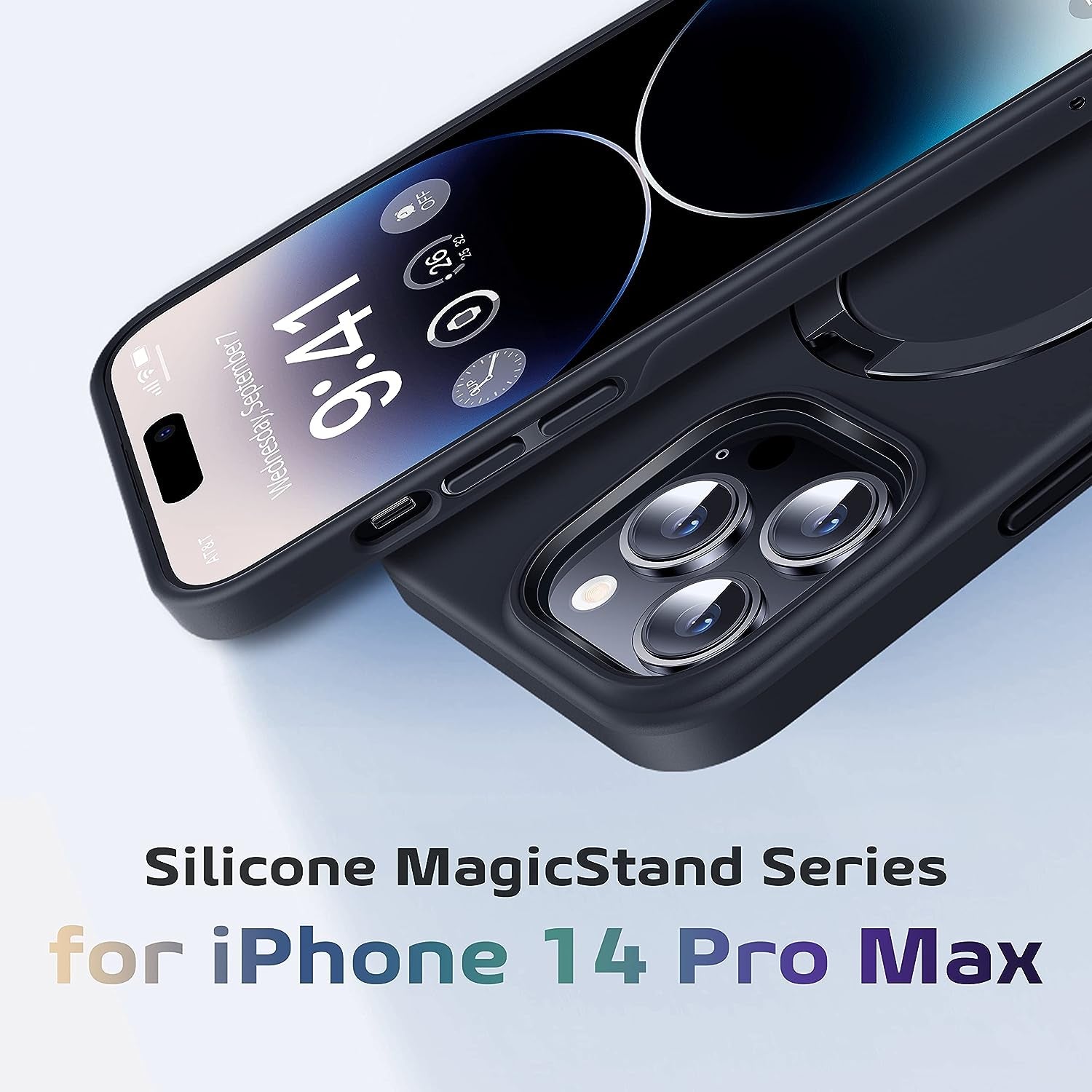 CASEKOO Magnetic for Iphone 14 Pro Max Case with Invisible Stand [Compatible with Magsafe] [Dust-Free Antistatic Silicone] Mil-Grade Protective Non-Slip Phone Cover Cases for Women Men 6.7 Inch, Black  CASEKOO   