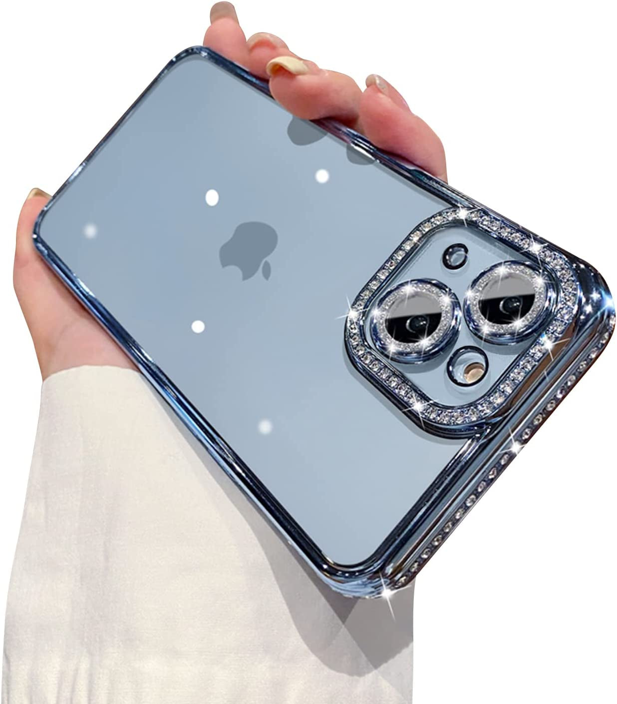 Fycyko Compatible with Iphone 14 plus Case with Glitter Diamond Camera Protector,Bling Clear Cute Phone Case Shockproof Sparkle Len for Iphone 14 plus 6.7''-Purple  Fycyko Blue  