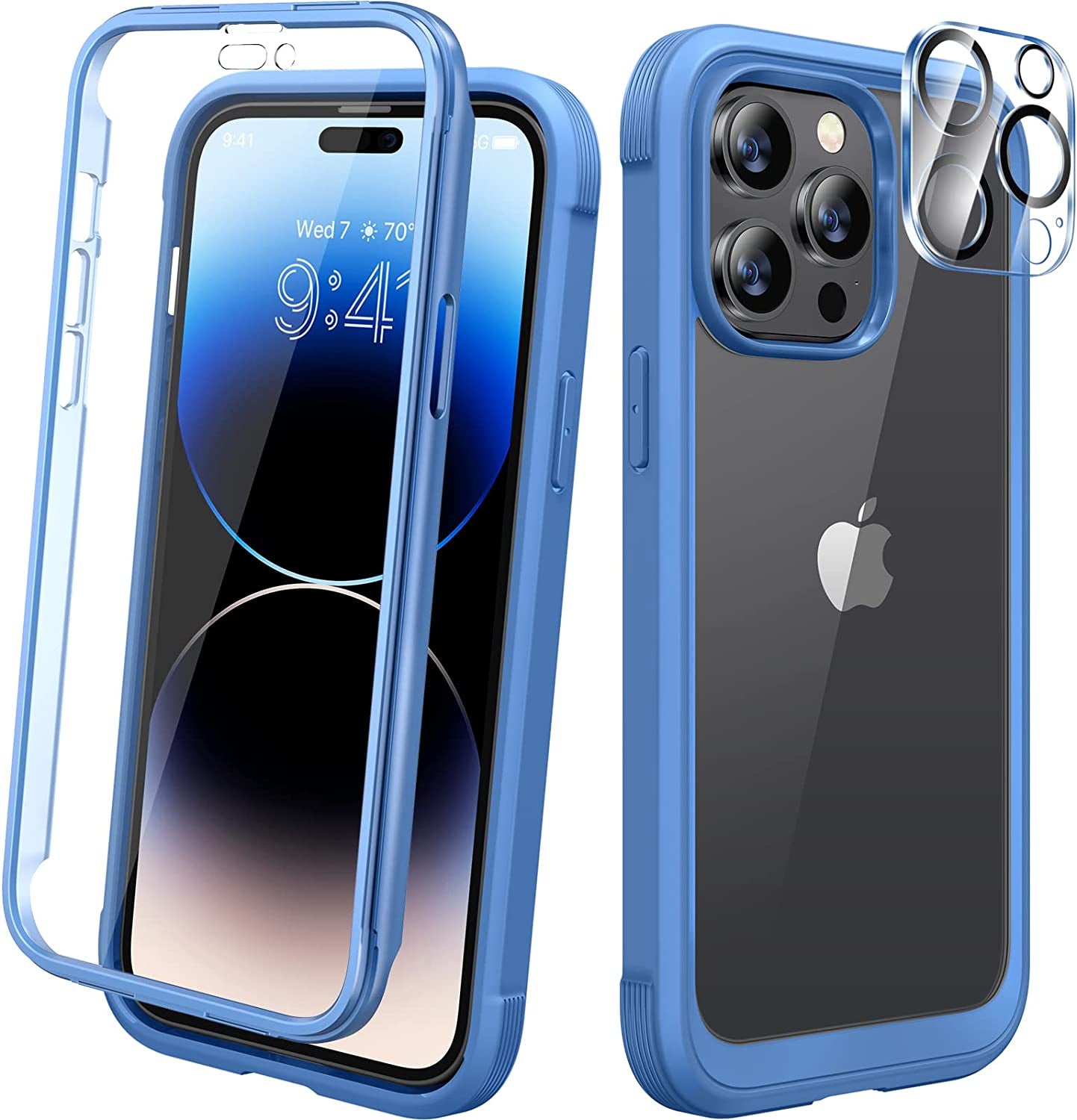 Diaclara Designed for Iphone 14 Pro Case 6.1’’, [2023 Upgraded] Full Body Rugged Case W/Built-In Touch Sensitive Anti-Scratch Screen Protector+9H Tempered Glass Camera Lens Protector (Bean Yellow)  Diaclara Elegant Blue Iphone 14 Pro 