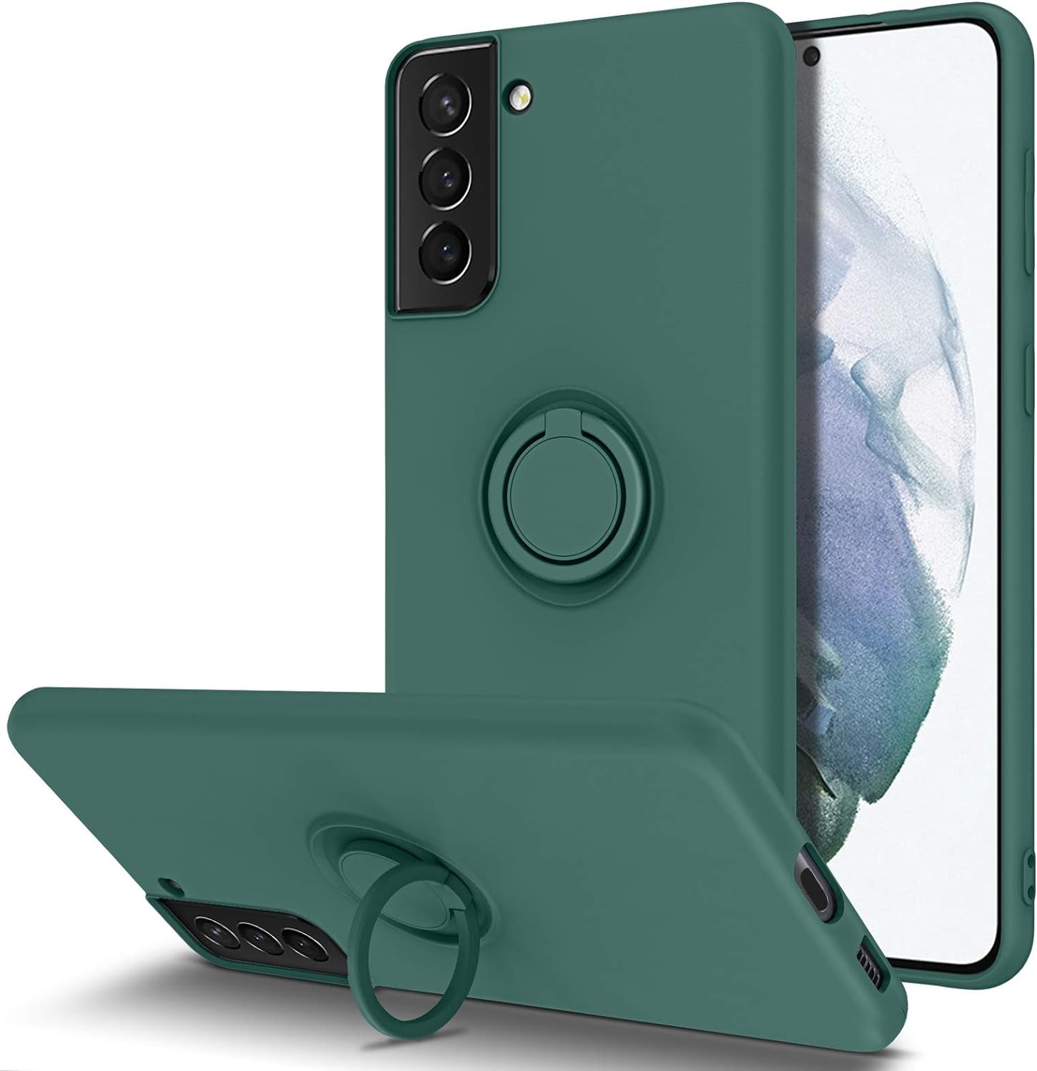 BENTOBEN Compatible with Samsung Galaxy S21 plus Case, Slim Silicone Soft Rubber with 360° Ring Holder Kickstand Car Mount Supported Protective Cases for Samsung Galaxy S21+ plus 6.7", Midnight Green  BENTOBEN   