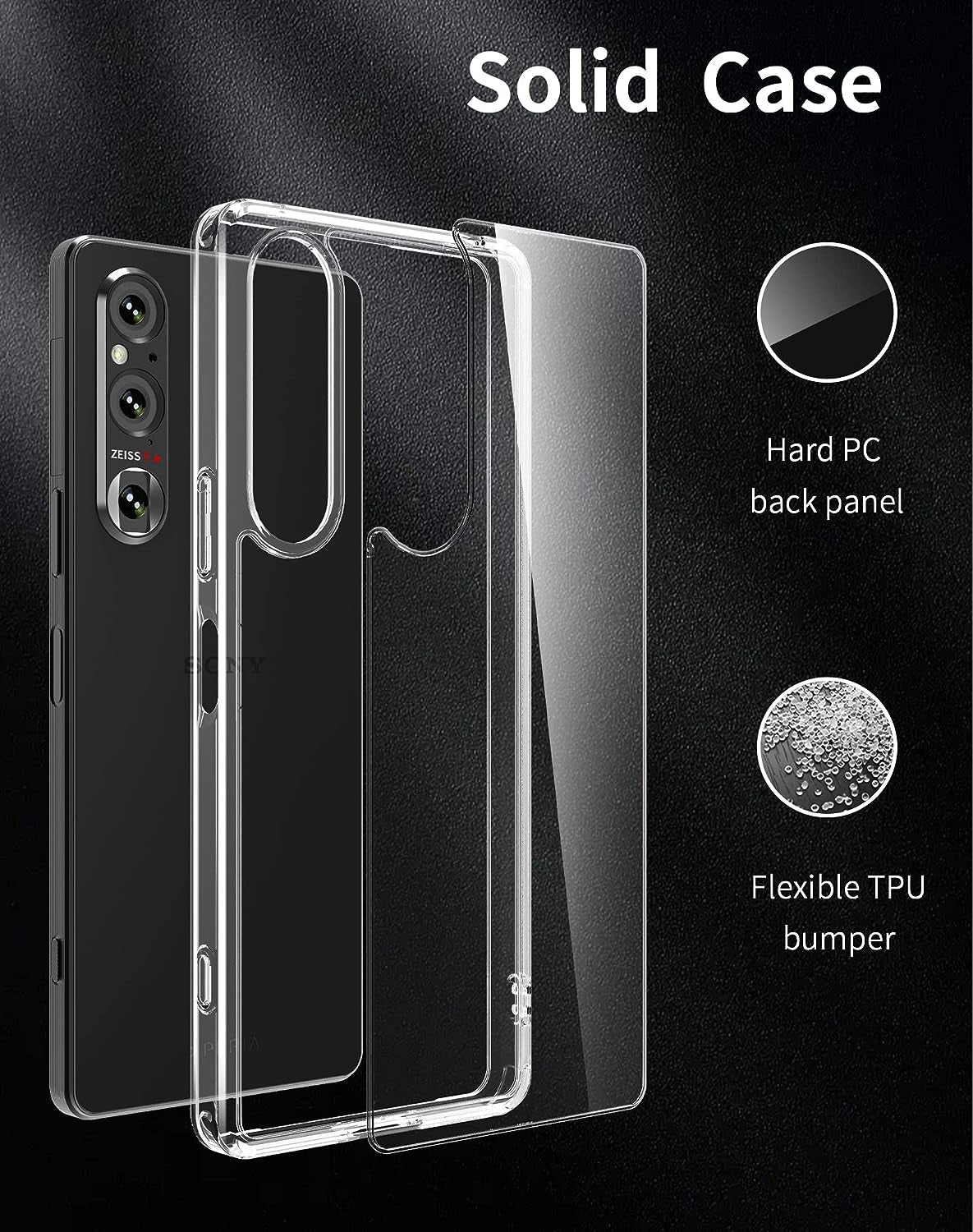 Foluu for Sony Xperia 1 V 2023 Case, Hard PC Back & Soft TPU Bumper Protective Shockproof Case for Sony Xperia 1 V 5G 2023 Crystal Clear  Foluu   