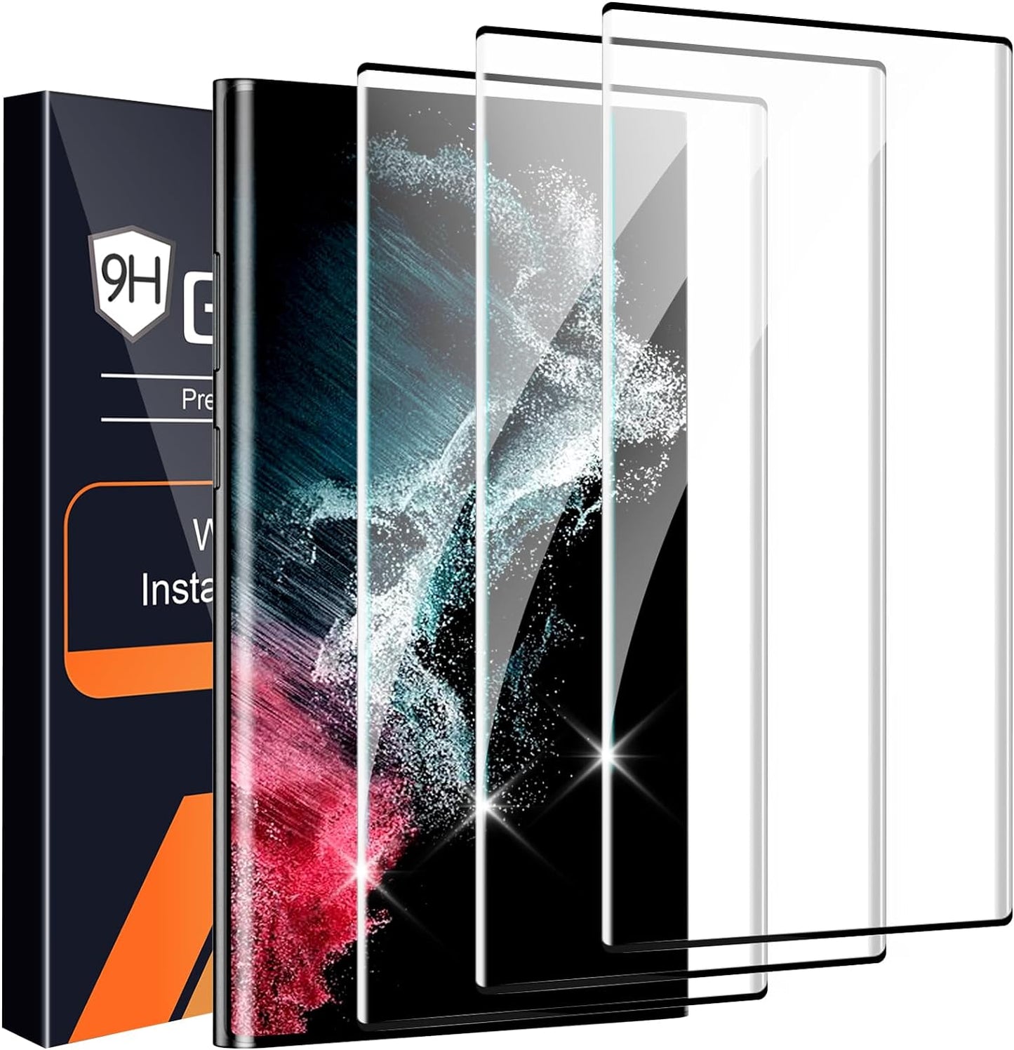 Letosan 3 Pack Galaxy S22 Ultra Screen Protector, HD Clear Tempered Glass, Fingerprint Unlock, 3D Curved, Scratch Resistant, Bubble-Free for Samsung Galaxy S22 Ultra 5G Glass Screen Protector  letosan   