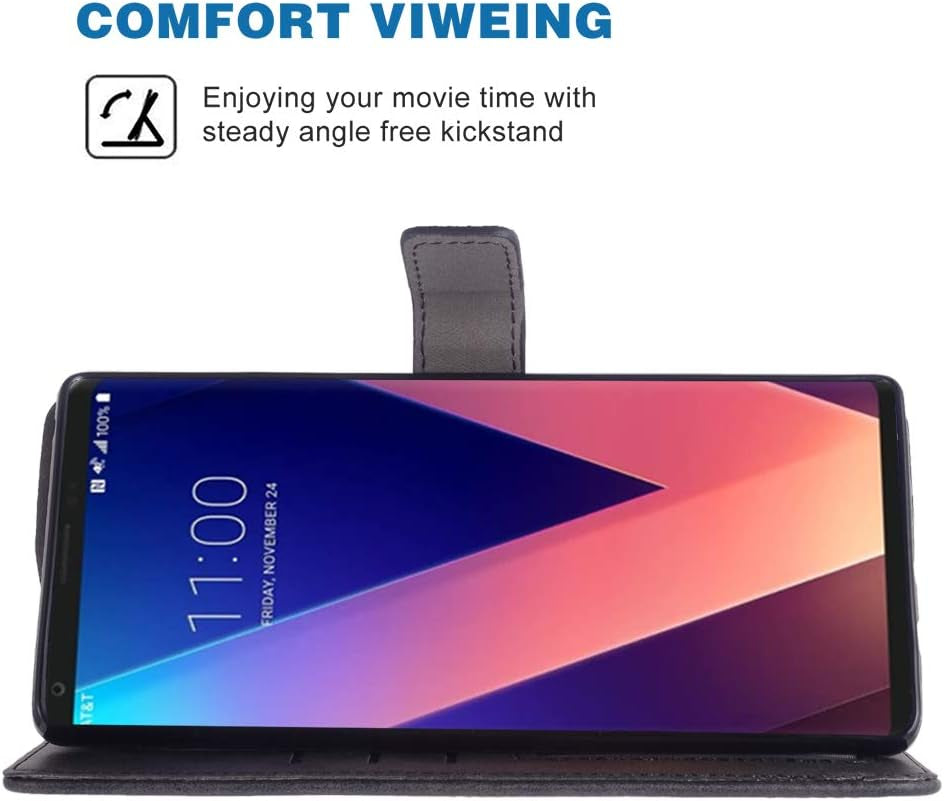 Phone Case for LG V35 Thinq V30 plus Folio Flip Wallet Case,Pu Leather Credit Card Holder Slots Full Body Protection Kickstand Protective Phone Cover for LGV30 LGV35 Thin Q LG30 LG35 V35Thinq Black  Asuwish   