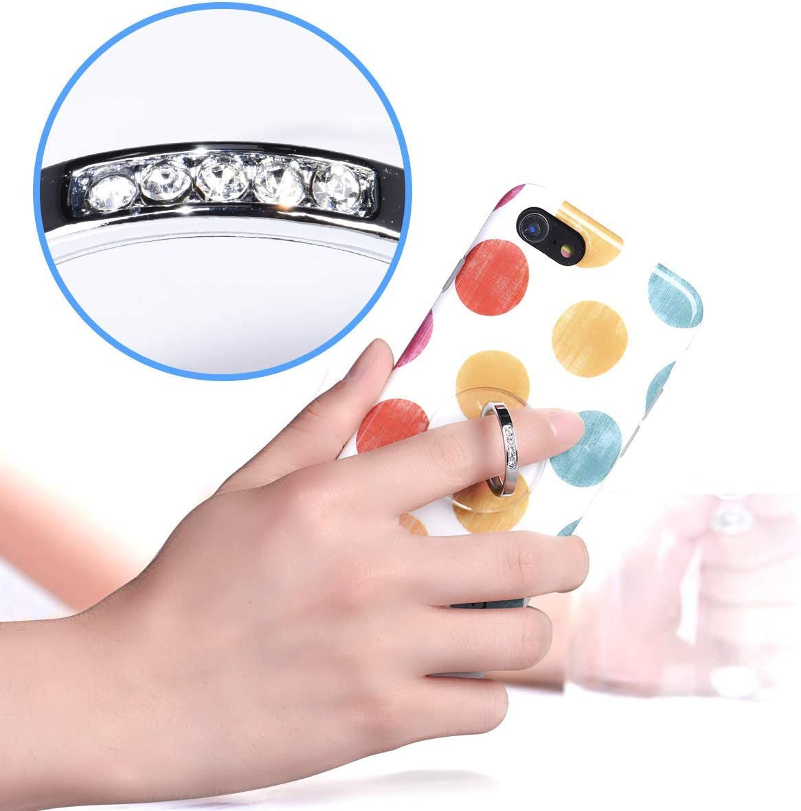 Transparent Phone Ring Holder Grip - EI Sonador Clear Cell Phone Ring Stand Holder Finger Grip Kickstand 360° Rotation, Compatible with Most of Phones, Tablets and Case (2 Silver Diamond)  EI Sonador   