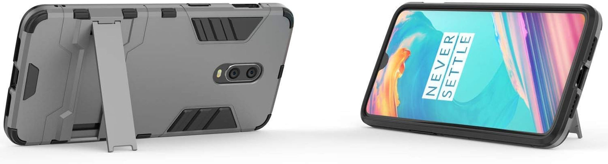 Maijin Case for Oneplus 6T / Oneplus 7 (6.41 Inch) 2 in 1 Shockproof with Kickstand Feature Hybrid Dual Layer Armor Defender Protective Cover (Grey)  MaiJin   