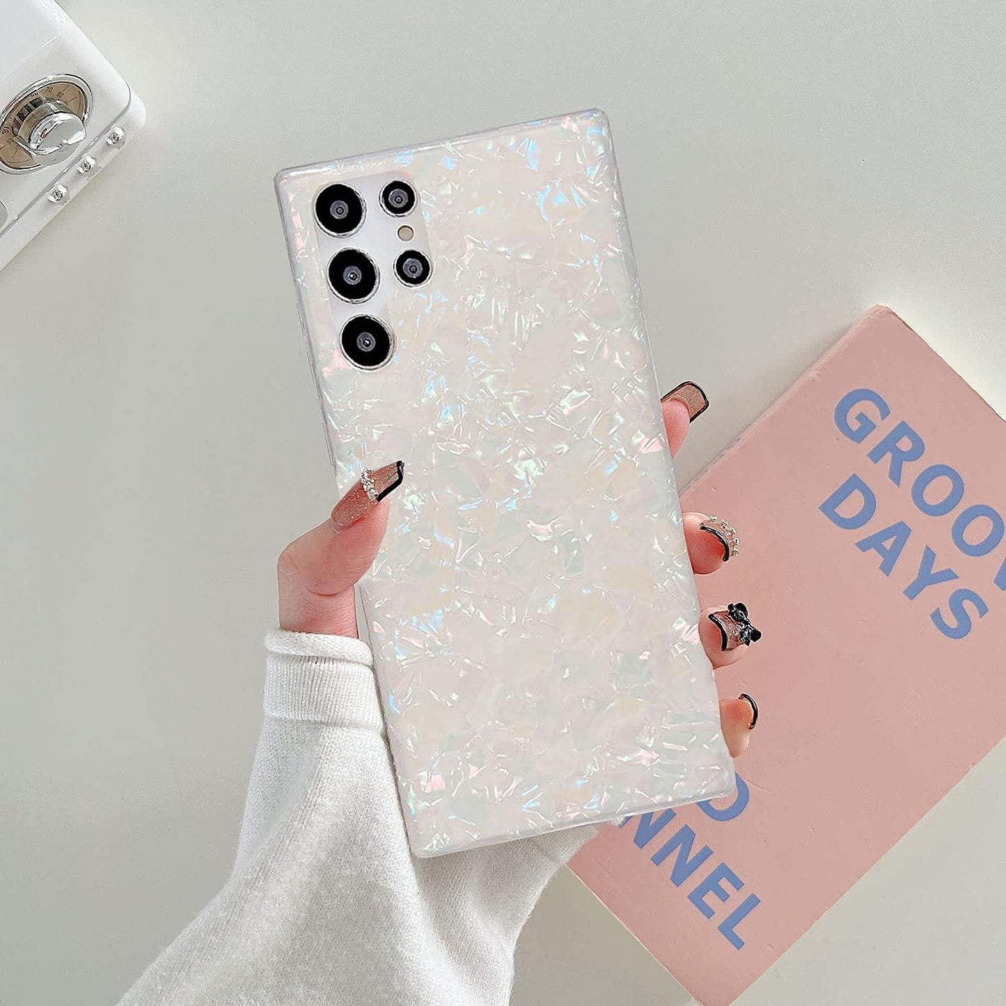 J.West Galaxy S22 Ultra Case 5G, Luxury Sparkle Glitter Translucent Clear Colorful Opal Pearly Thinfoil Design Shiny Print Soft Silicone Cover for Women Girls Slim TPU Protective Phone Case  J.west   