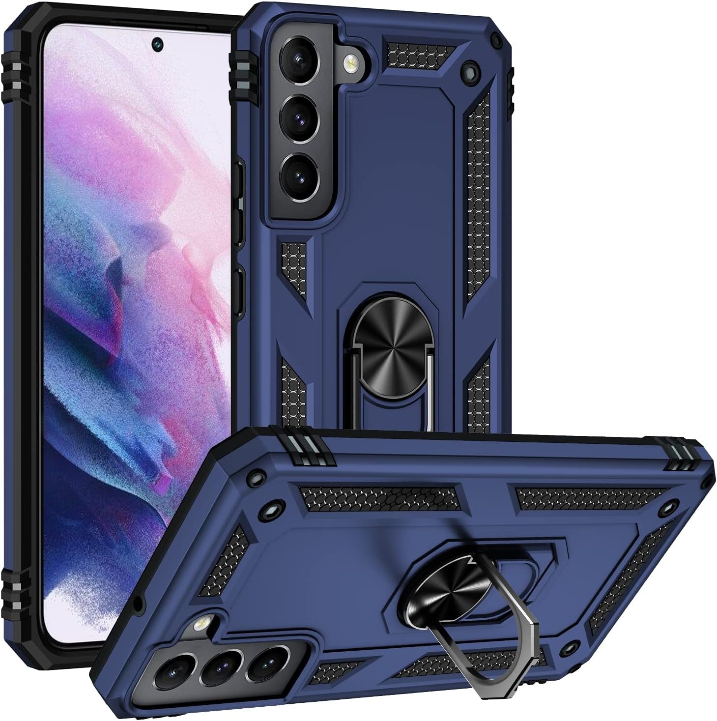 Military Grade Drop Impact for Samsung Galaxy S22 plus Case Galaxy S22+ plus 5G Case 360 Metal Rotating Ring Kickstand Holder Armor Heavy Duty Shockproof Case for Galaxy S22+ plus Phone Case (Silver)  Dionsibei Blue  