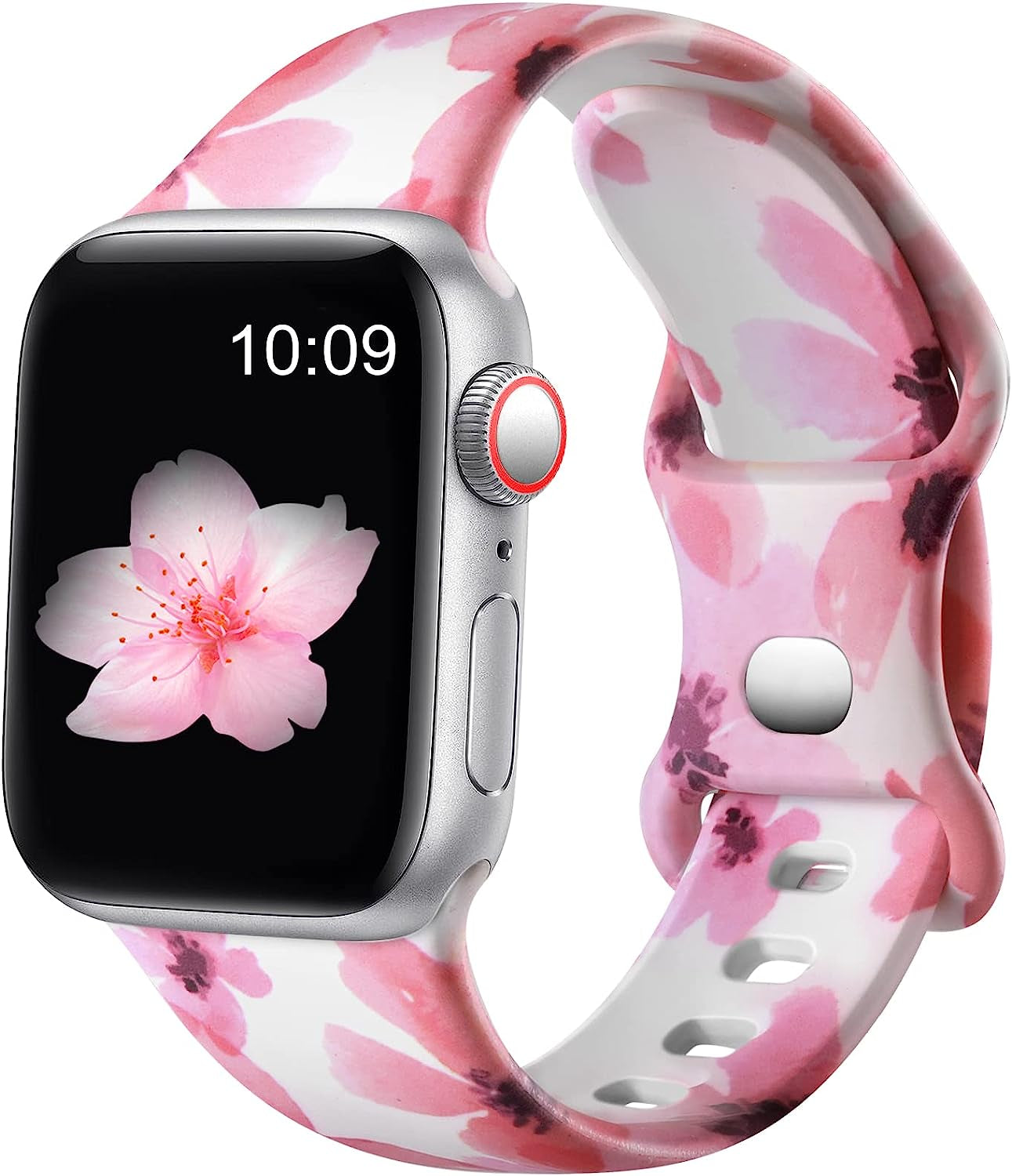 Easuny Compatible with Apple Watch Band 38Mm 40Mm 41Mm 42Mm 44Mm 45Mm 49Mm Women Men, Soft Silicone Double Sided Printed Pattern Sport Replacement Strap Cute for Iwatch SE Series 8 7 6 5 4 3 2 1 Ultra  Easuny Pink Floral 42/44/45/49mm M/L 