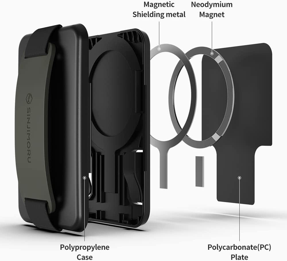 Sinjimoru Secure Magnetic Wallet as Phone Grip Stand for Magsafe Wallet, Cell Phone Wallet Stick on with Phone Kickstand & Phone Grip Holder for Iphone 12/13 and 14 Series. M-Card Zip Black  Sinjimoru Co.Ltd   