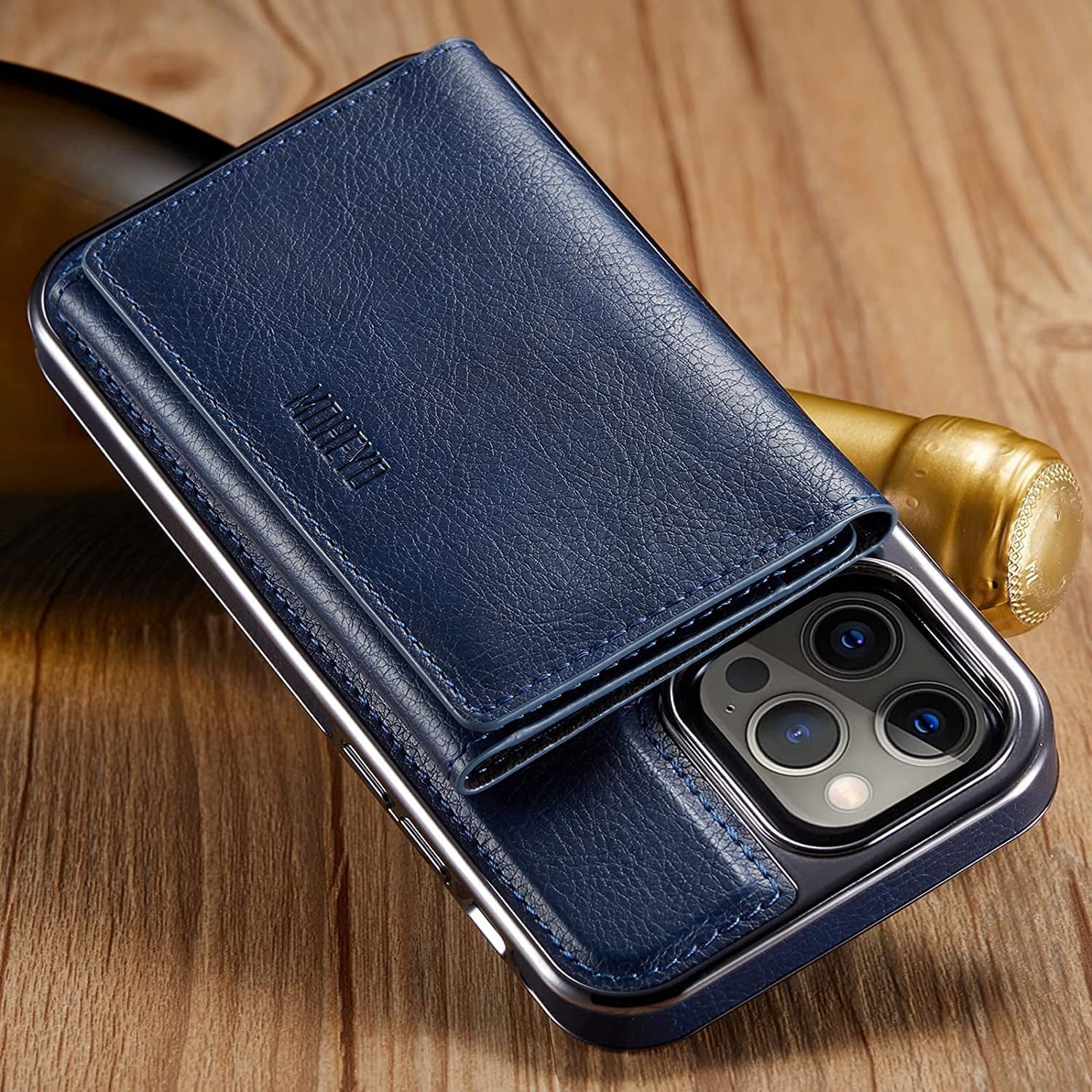 MOHEYO Designed for Iphone 14 Pro Max Case Compatible with Magsafe Removable Wallet Card Holder Magnetic Slim Thin Vegan Leather Cover (Blue)  MOHEYO   