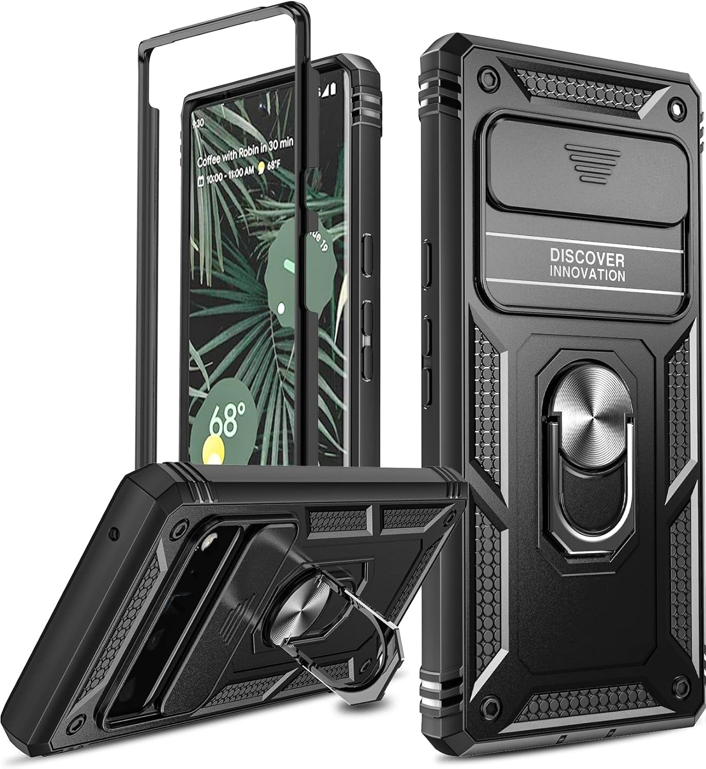 Leyi for Pixel 6 Pro Case: Google Pixel 6 Pro Case with Slide Camera Cover, 360 Full Body Military-Grade Phone Case with Kickstand for Pixel 6 Pro, Sea Blue  LeYi Black  