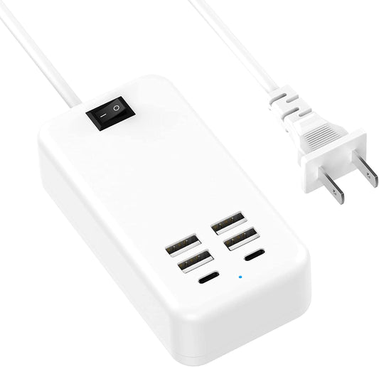 USB Charger, Flymic 6 Port USB Charger Station for Multiple Devices USB Power Strip USB C Charger Block USB Charging Hub for Iphone 14/13 Pro Max/13 Pro/13,Ipad Pro,Switch, Galaxy S21 (White)  Flymic   