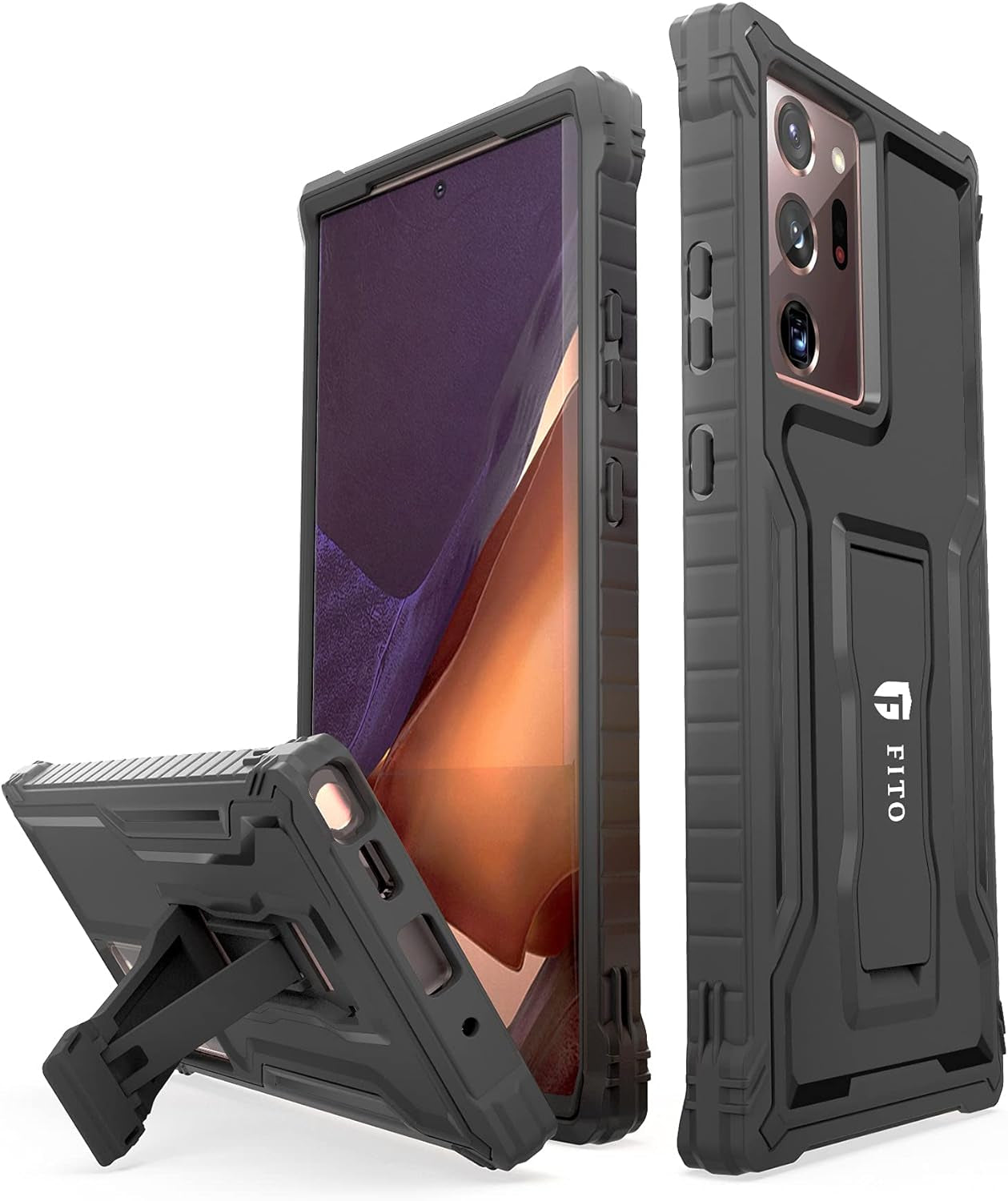FITO Samsung Galaxy Note 20 Case, Dual Layer Shockproof Heavy Duty Case for Samsung Note 20 5G Phone without Screen Protector, Built-In Kickstand (Black, 6.7 Inch)  FITO Black / 6.9'' Note 20 Ultra 