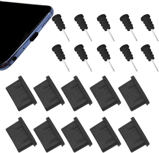 ACKLLR 10 Pairs USB C Dust Plugs Set for Type C Charging Port and Earphone Jack, Silicone Anti-Dust Pluggy Caps Compatible with Samsung S10, Note, Pixel, One Plus,Latest 12”, 13” and 15” Mac Laptops  ACKLLR   