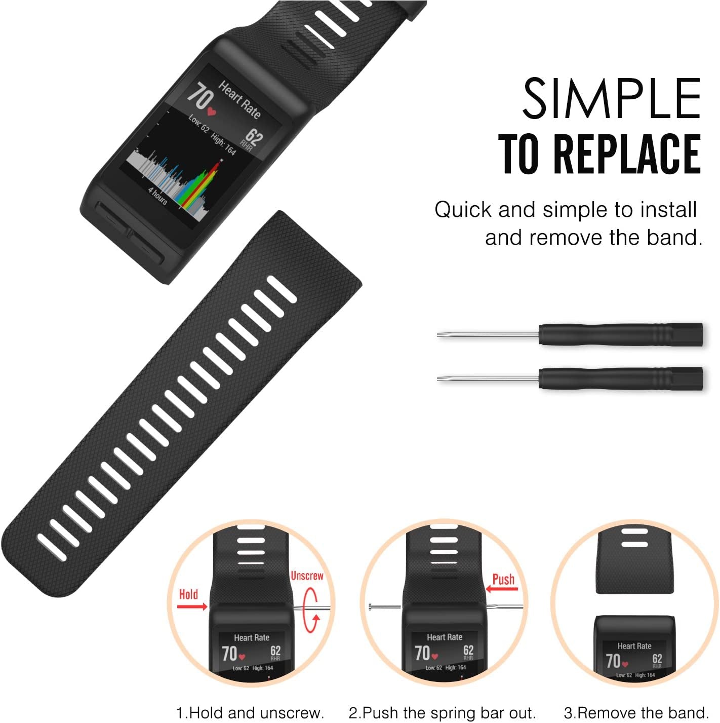 Moko Garmin Vivoactive HR Watch Band, Soft Silicone Replacement Watch Band ONLY for Garmin Vivoactive HR Sports GPS Smart Watch with Adapter Tools.  MoKo   