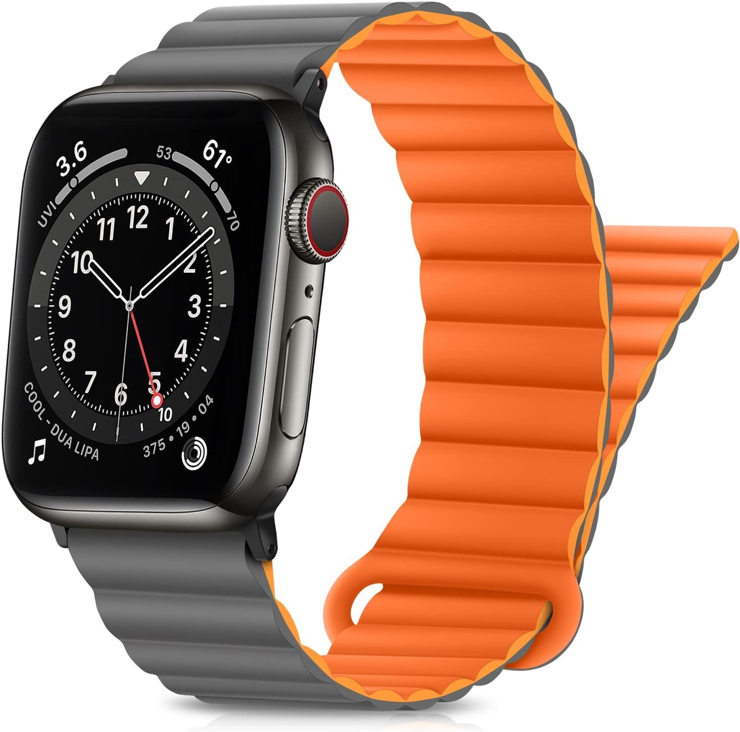 HITZEE Compatible with Apple Watch Band 49Mm 45Mm 44Mm 42Mm, Double Sided Wearable Silicone Magnetic Loop Bands Compatible for Apple Watch Ultra Series 8 7 SE 6 5 4 3 2 1, Orange Black  HITZEE Orange Gray 41mm/40mm/38mm 