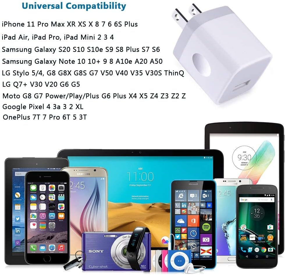 Charging Block for Iphone, Charger Box, USB Cube, Nonouv 10-Pack Single Port Wall Charger 1A/5V USB Outlet Plug Adapter Power Bricks for Iphone 13 12 11 Pro SE XR XS X 8 7 6 6S Plus, Ipad, Samsung  Shenzhen Putuo Technology Co.,Ltd   
