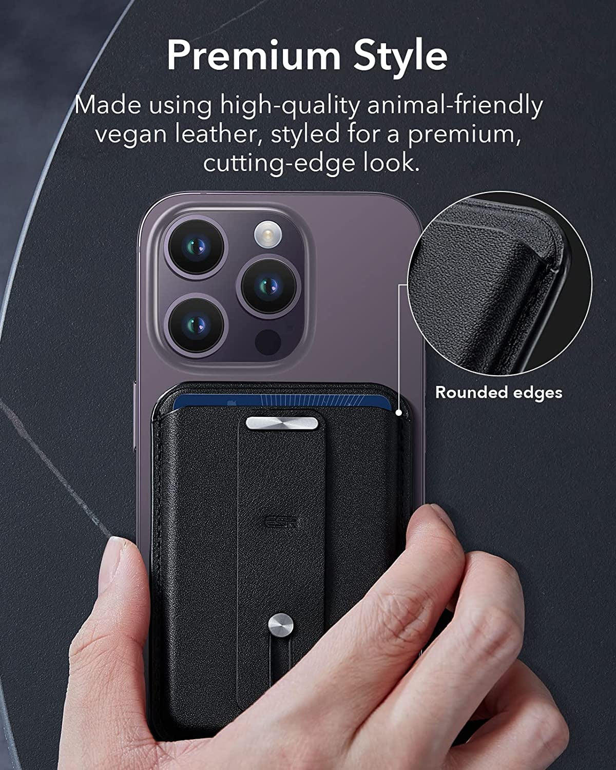 ESR Magsafe Wallet (Halolock), Iphone Wallet with Secure-Grip Finger Loop, Magnetic Wallet for Iphone 14/13/12 Series, Not for 13/12 Mini, 3-Card Holder, Vegan Leather, Magsafe Accessories, Black  Electronic Silk Road Corp   