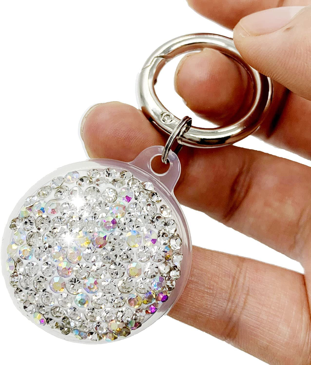 Bling Diamond Airtag Case Keychain, Crystal Airtag Holder for Luggage Dog Cat Pet Collar(White)  RANXIZY   