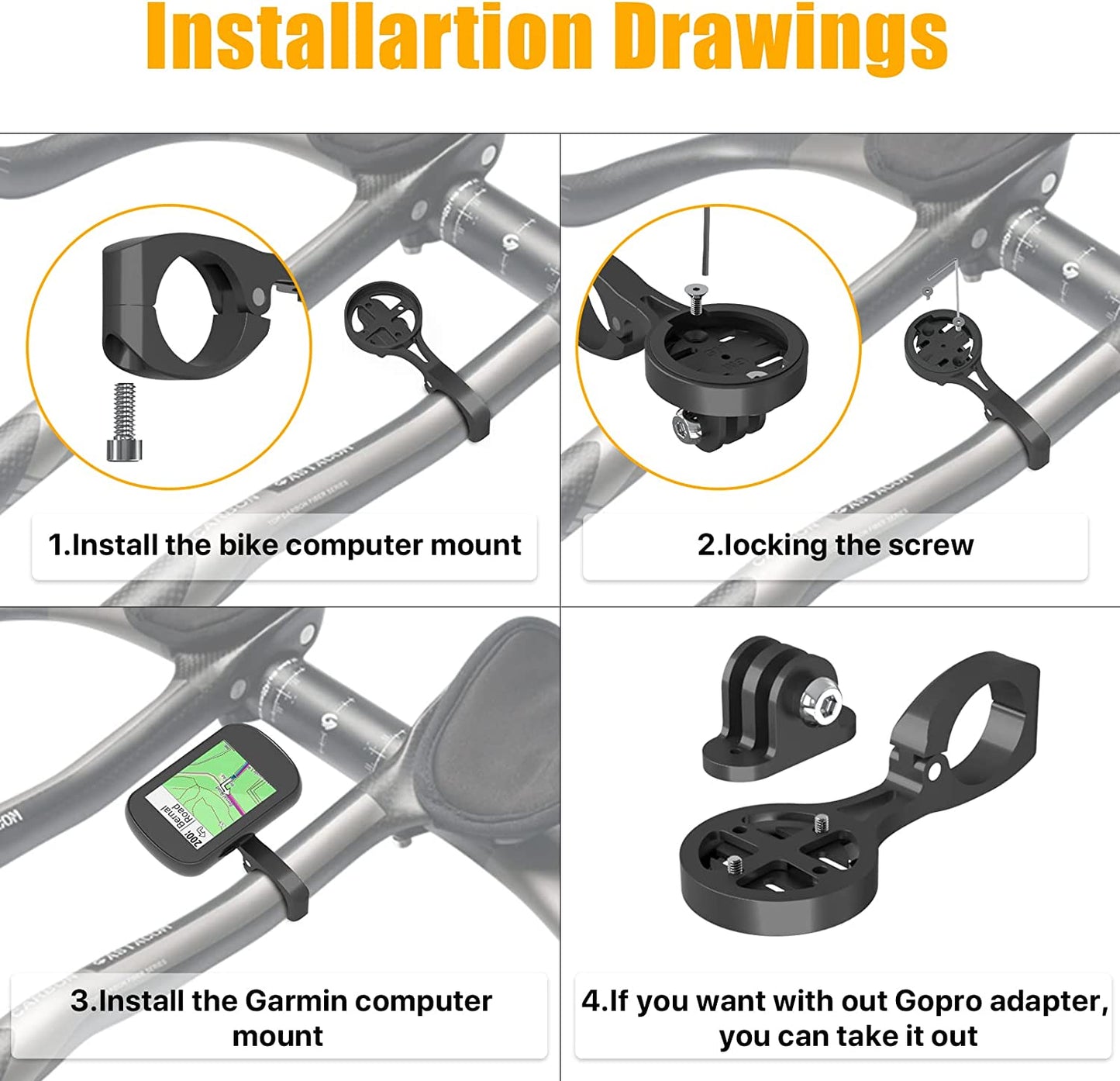 Aero Bars Mount - Garmin Bike Computer Mount for Garmin Edge, Compatible with Bike GPS Computer,Wahoo,Bryton,Cateye,Gopro Full Range and Flashlight (Black)  VOIEOV   