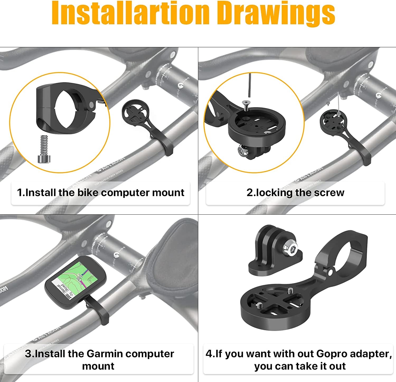Aero Bars Mount - Garmin Bike Computer Mount for Garmin Edge, Compatible with Bike GPS Computer,Wahoo,Bryton,Cateye,Gopro Full Range and Flashlight (Black)  VOIEOV   