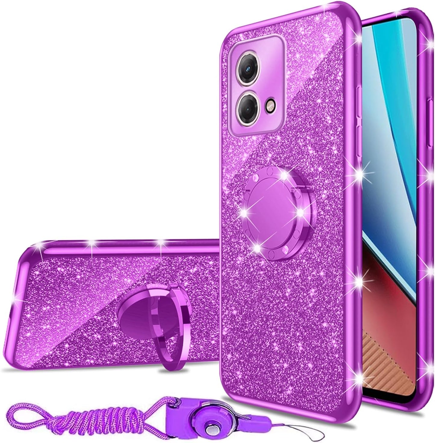 Nancheng Case for Motorola Moto G Stylus 4G 2023 Girls Women Glitter Cute Soft TPU Cover with Ring Kickstand Strap Lanyard Bumper Shockproof Protective Cell Phone Case for G Stylus 2023 4G - Purple  nancheng   