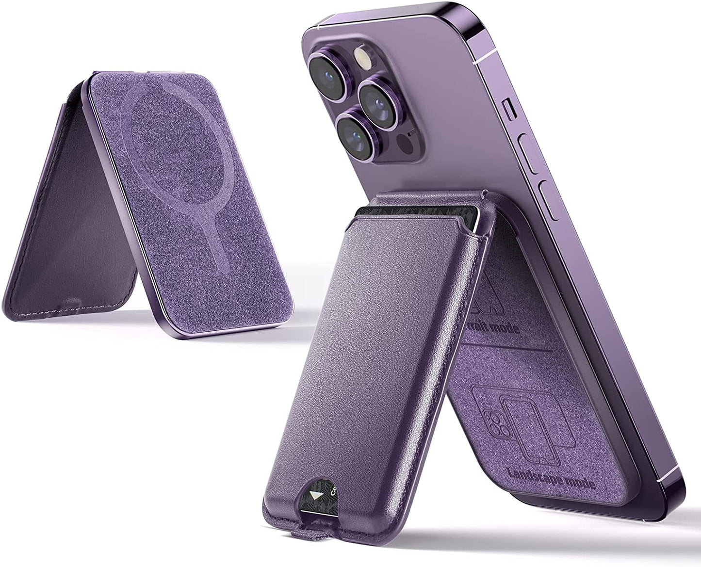 Qilmii Compatible Magsafe Wallet Stand for Apple, Skin Friendly Leather Card Slot with Adjustable Kickstand & Holder, Fit for Iphone 14/13/12 Series  kingxbar   