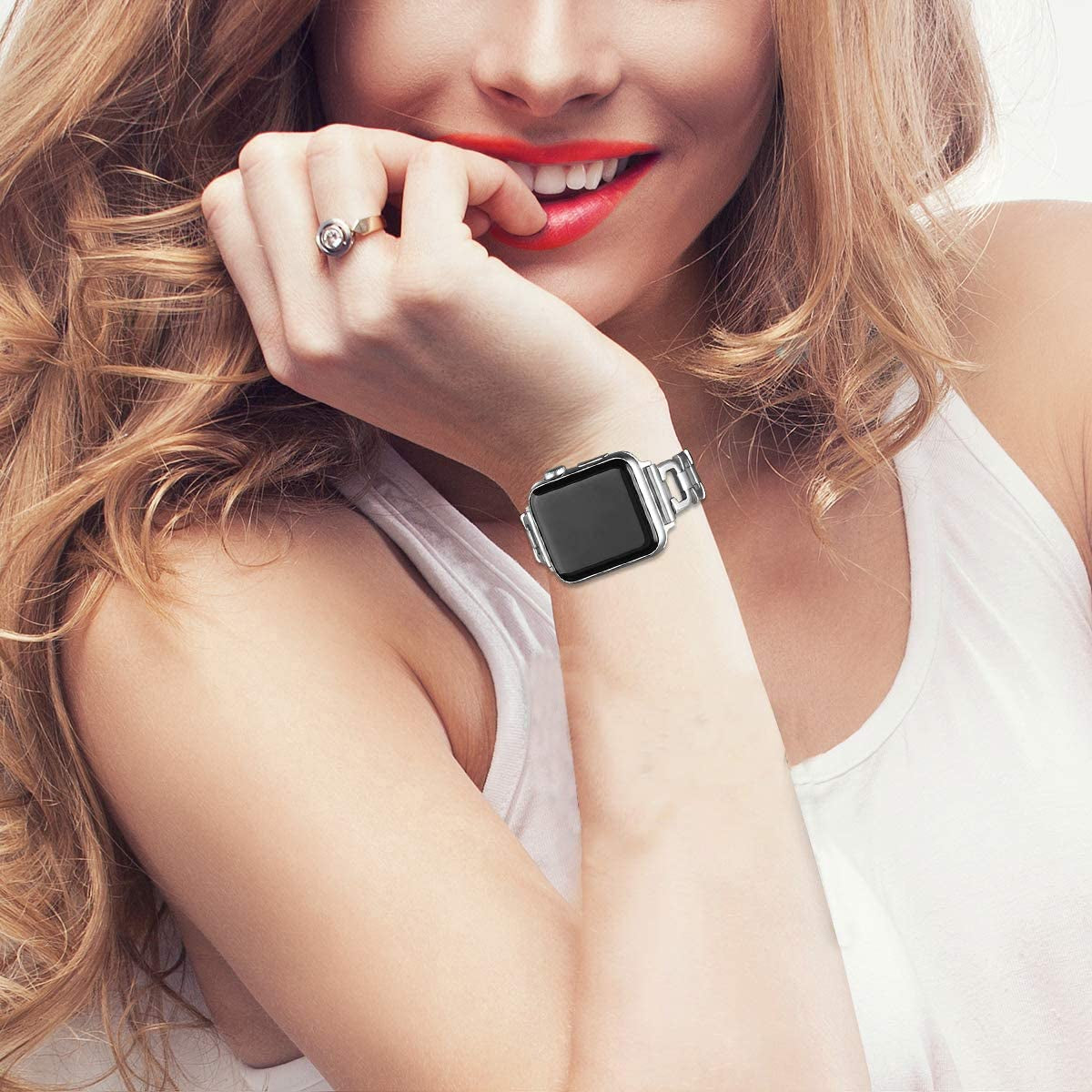 OULUCCI Bands Compatible Apple Watch Band 42Mm 44Mm 45Mm Ultra 49Mm Iwatch Series8 7 6 SE 5 4 3 2 1,Stainless Steel Metal Wristband Strap Women Men Silver (No Tool Needed)  OULUCCI   