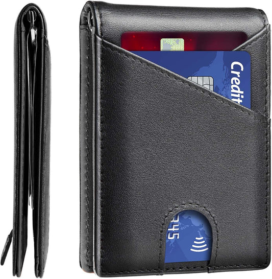 ZUOYOUZ Wallet for Men, RFID Blocking Wallet Slim Bifold Leather Wallet Minimalist Front Pocket Wallets for Father with Money Clip Christmas Gift for Men (Black)  ZUOYOUZ   