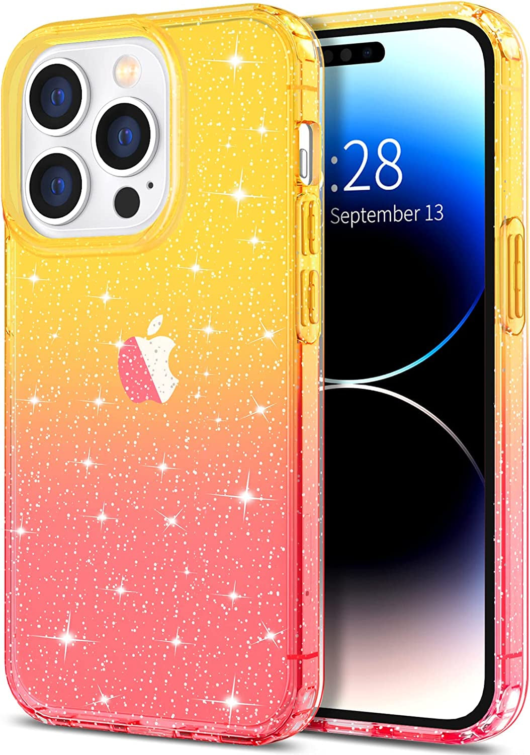 Hython Case for Iphone 14 Pro Max Case Glitter, Cute Sparkly Clear Glitter Shiny Bling Sparkle Cover, Anti-Scratch Soft TPU Slim Fit Shockproof Protective Phone Cases for Women Girls, Black Glitter  Hython Yellow/Pink Glitter  