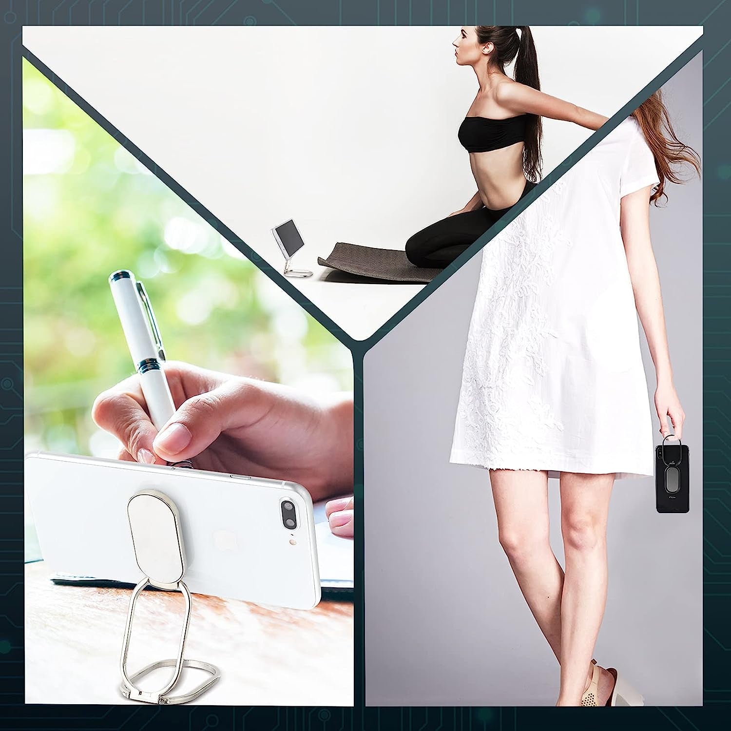 4 Pieces Phone Ring Holder Finger Kickstand 360° Rotation 180° Flip Foldable Retractable Magnetic Cellphone Back Grip for Car Phone Compatible with Most Smartphones Tablets (Silver, Iron Black)  Frienda   