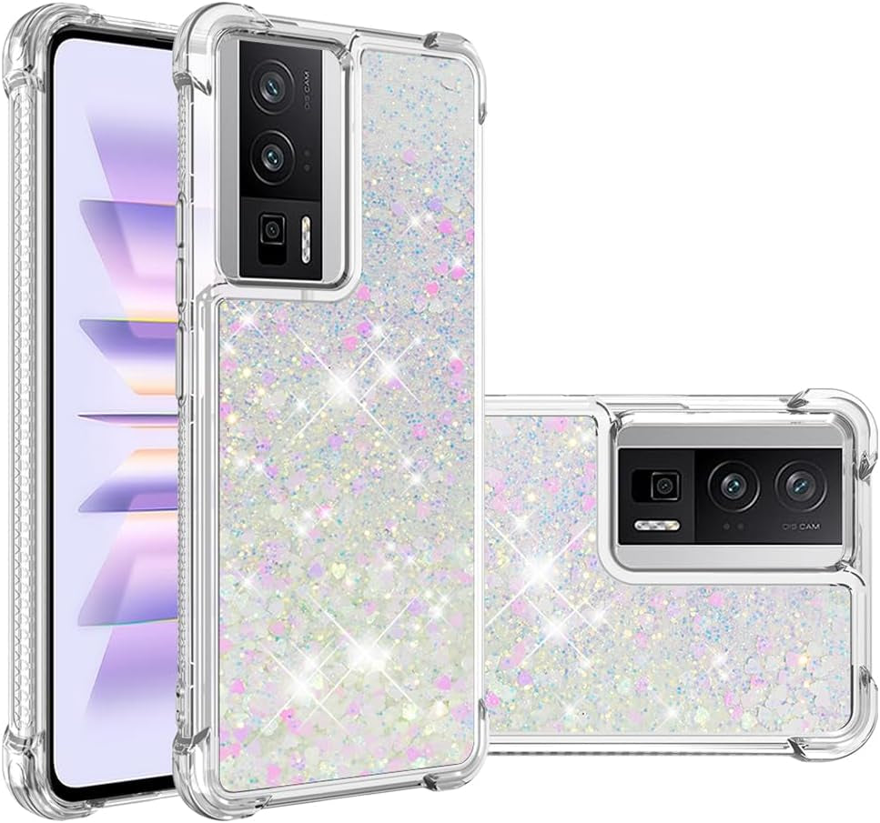 LEMAXELERS Case for Xiaomi Poco F5 5G, Bling Glitter Liquid Clear Case Floating Quicksand Shockproof Protective Sparkle Silicone Soft TPU Case for Xiaomi Poco F5 5G. YBL Love Rose  LEMAXELERS Love-8 Xiaomi Poco F5 Pro 5G 