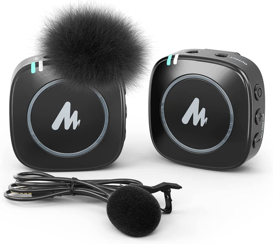 MAONO Compact Wireless Lavalier Microphone, 2.4Ghz Dual Lapel Mics with Real-Time Monitoring, Gain Adjustment and Mute for Interview, Vlogging, Live Streaming, Phone, Camera (WM820 A1)  MAONO   