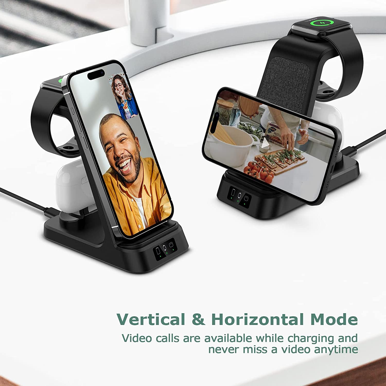 DDUAN Wireless Charging Station, 3 in 1 Fast Charger Stand, Wireless Charger for Iphone14/13/12/11/Pro/Max/X/Xs/Max/Xr/8 & Apple Watch 8/7/Se2/Airpods1 2/Pro1 2(QC3.0 Adapter)  DDUAN   