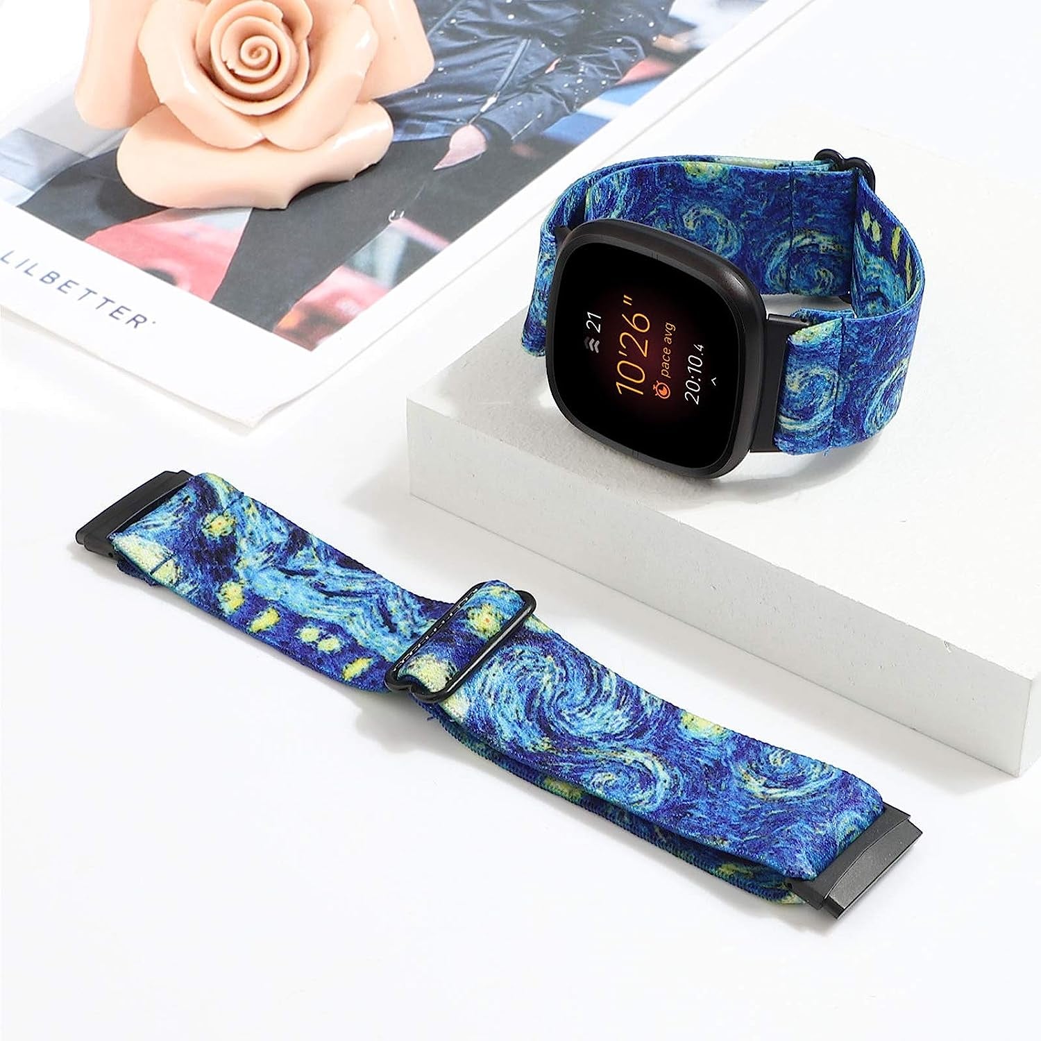 WONMILLE Adjustable Elastic Band Compatible with Fitbit Versa 3/Sense for Women Girls Fabric Nylon Sport Stretchy Strap Bracelet Wristbands for Fitbit Versa 3 Smart Watch  WONMILLE   